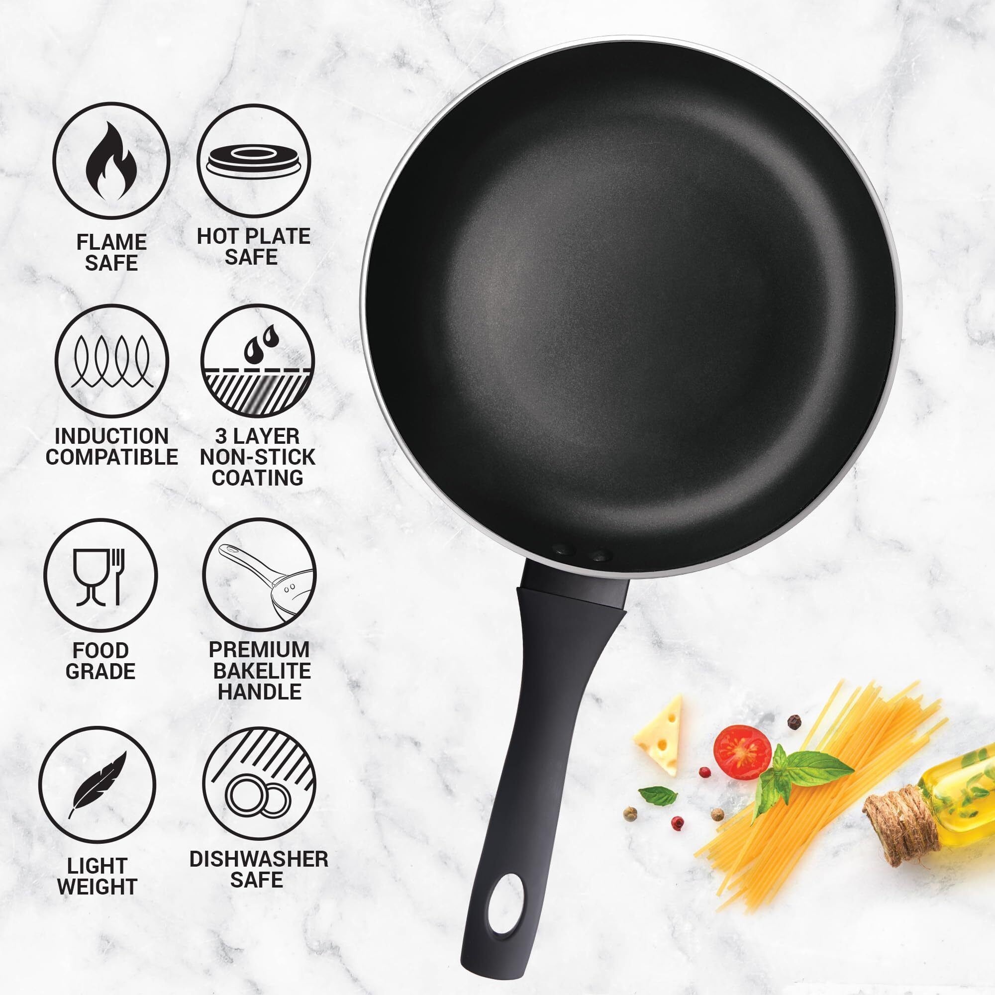 Milton Pro Cook Black Pearl Fry Pan, 24 Cm / 1.8 Litre Frying Pan For Stir-Fry, Omlette Egg Pan, Saut, Fish Frypan, Non-Stick Aluminium Tawa, Induction & Gas Friendly Cookware