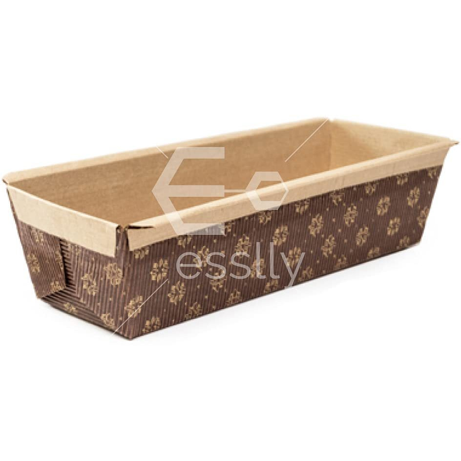 Esslly Premium Non-Stick Paper Bar Cake Mould Tray - 15X6.5X5 Cm | Sturdy, Attractive Brown Floret | Disposable, Oven Safe, Easy Clean | Pack Of 10