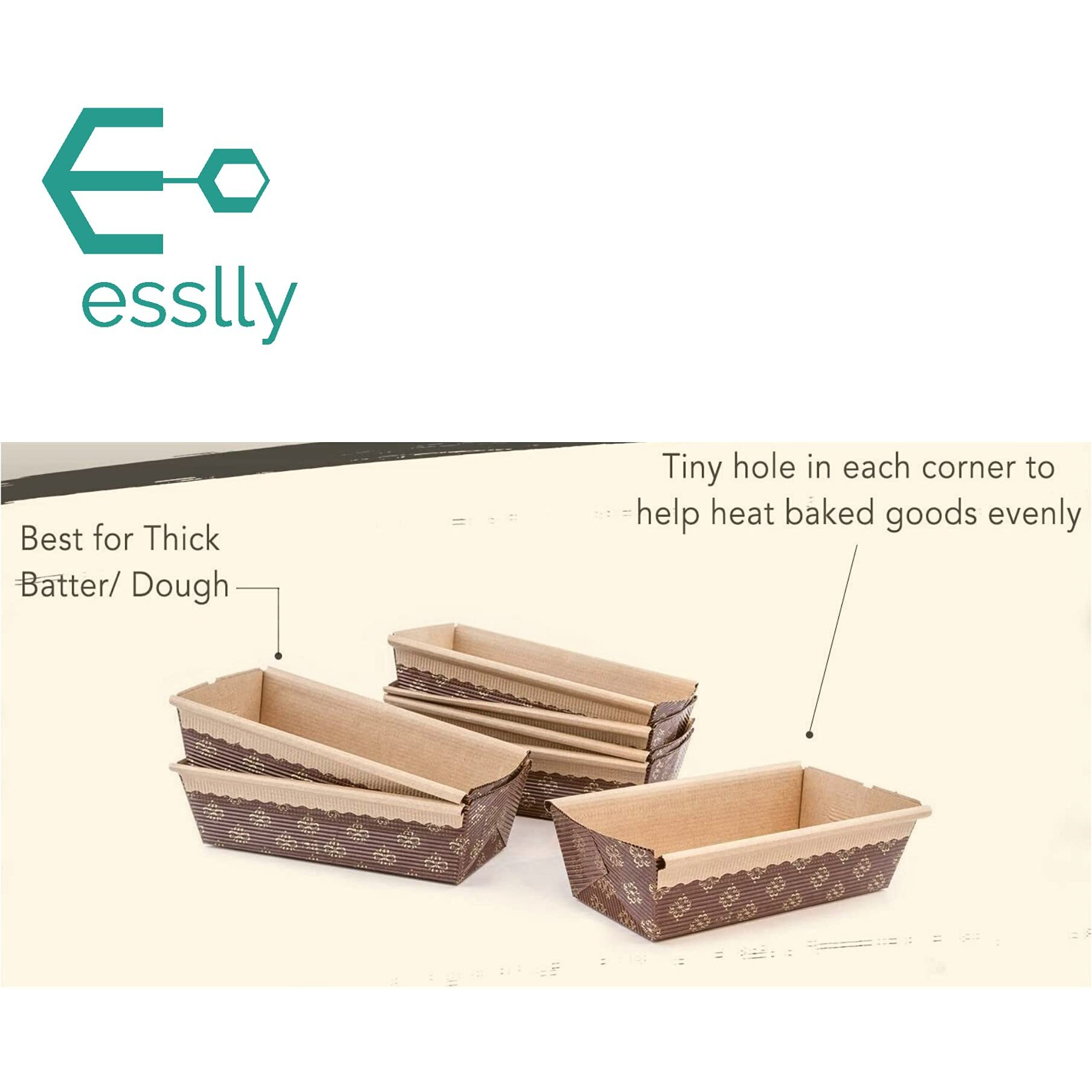 Esslly Premium Non-Stick Paper Bar Cake Mould Tray - 15X6.5X5 Cm | Sturdy, Attractive Brown Floret | Disposable, Oven Safe, Easy Clean | Pack Of 10