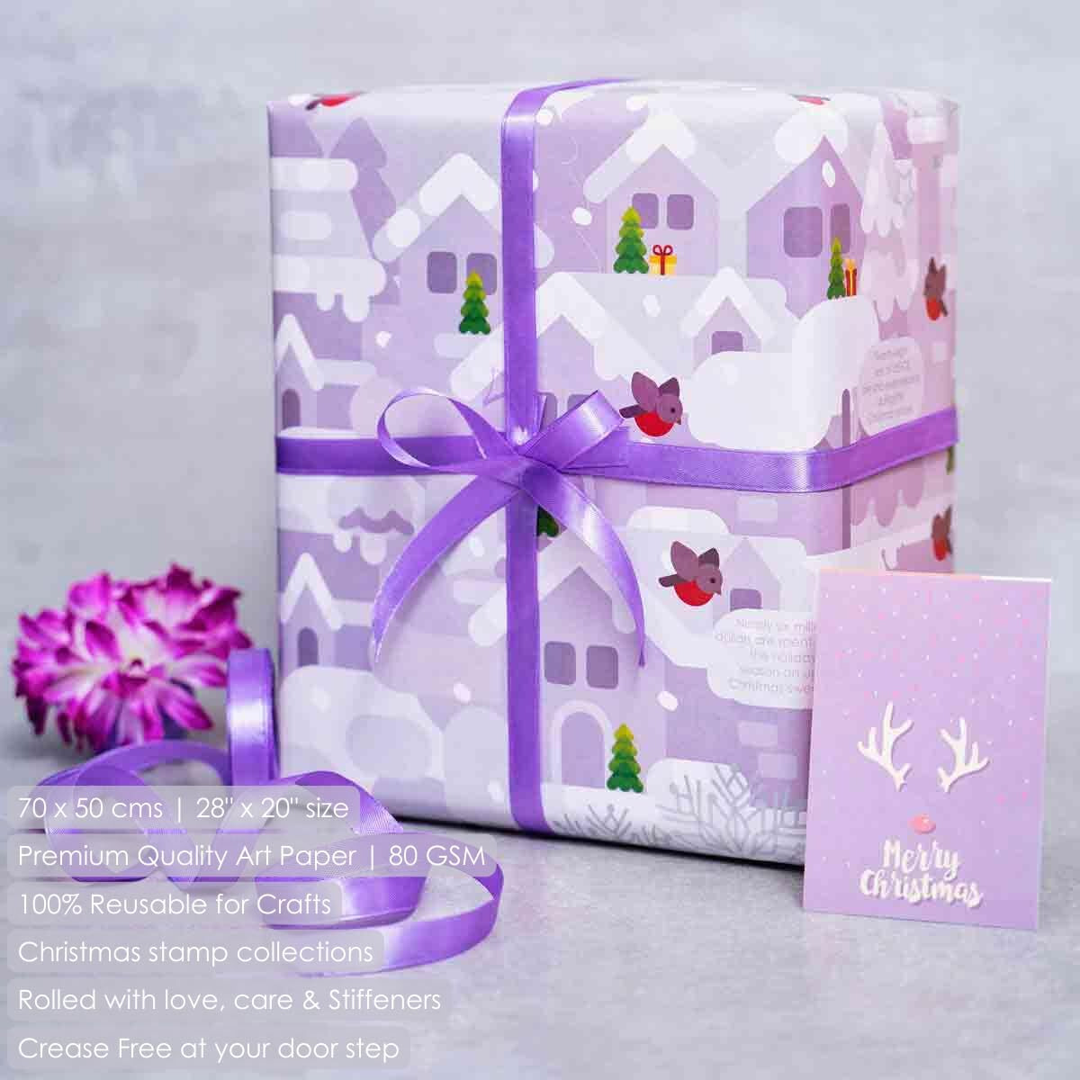 Evince Christmas Gifts Wrapping Paper Roll |White Snow Xms Tree Theme Gift Wrap For Kids, Men, Women, Office Use 70X50 Cms - 10 Sheets