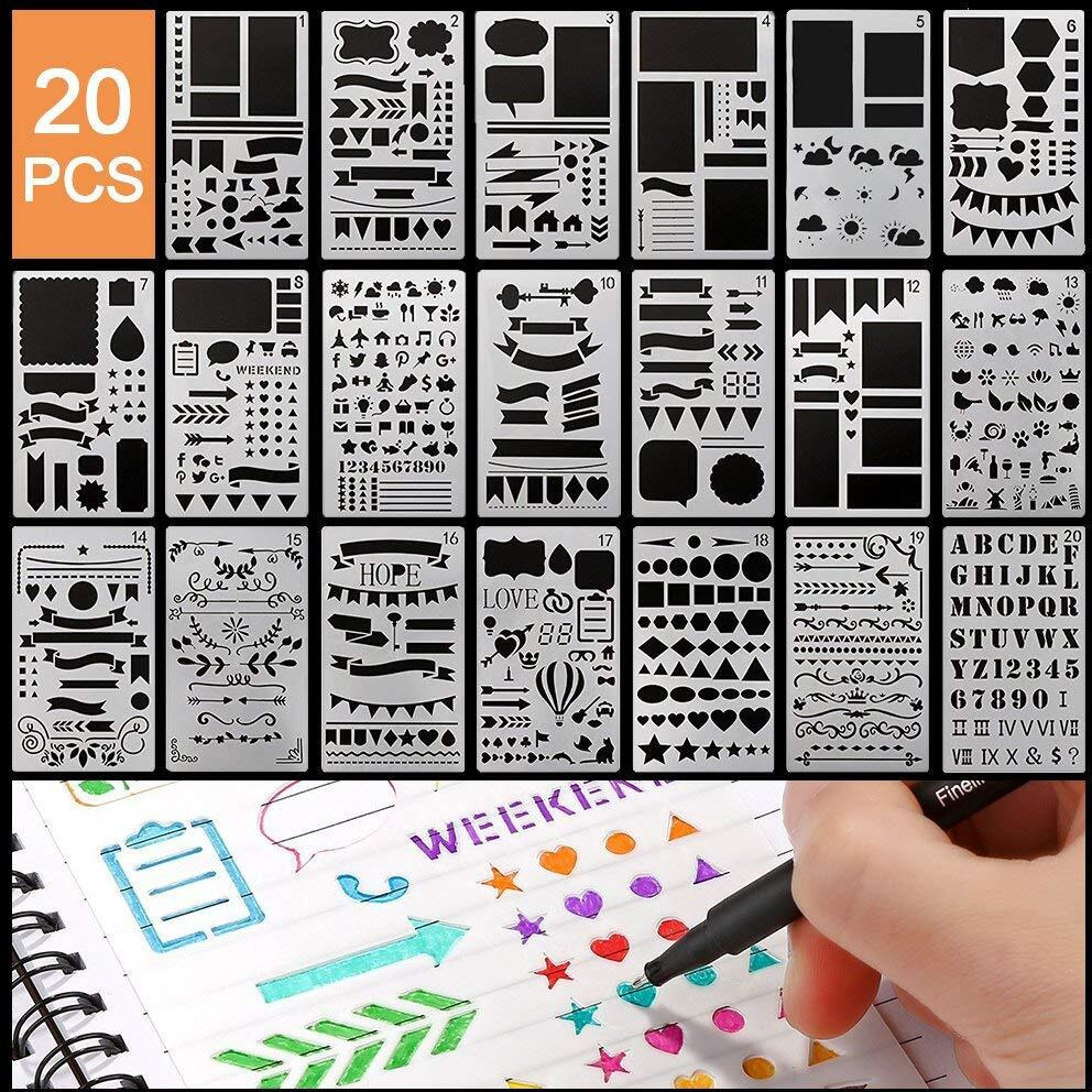 Hasthip 20 Pcs Journal Stencil Plastic Planner Set For Journal, Notebook, Diary, Scrapbook, Diy Drawing Template, Journal Stencils 4X7 Inch