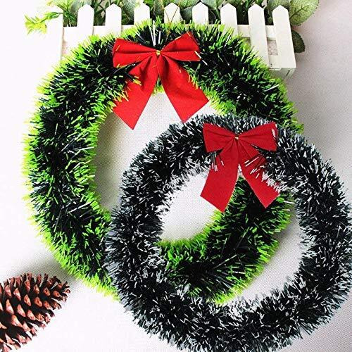Craftvatika Set Of 2 Christmas Wreath For Front Door Wall Hanging Snow Bowknot Wreath Garland Christmas Tree Ornaments Xmas Decoration (Green & Snow Green)