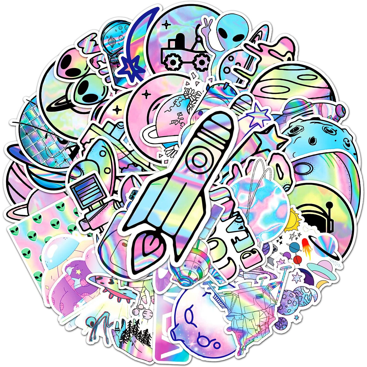 Ash & Roh 50Pcs Cute Animal Stickers,Vinyl Waterproof Stickers For Laptop,Bumper,Skateboard,Water Bottles,Computer,Phone, Cute Animal Stickers For Kids Teens (Radium Alien)
