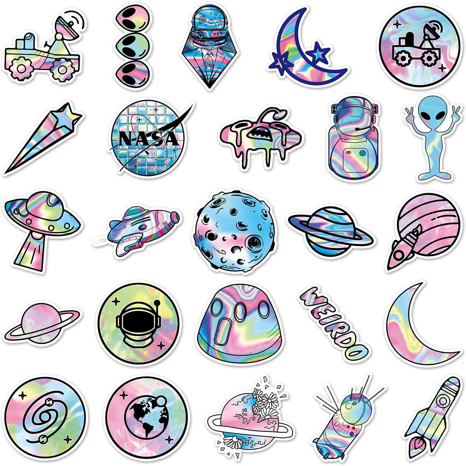 Ash & Roh 50Pcs Cute Animal Stickers,Vinyl Waterproof Stickers For Laptop,Bumper,Skateboard,Water Bottles,Computer,Phone, Cute Animal Stickers For Kids Teens (Radium Alien)