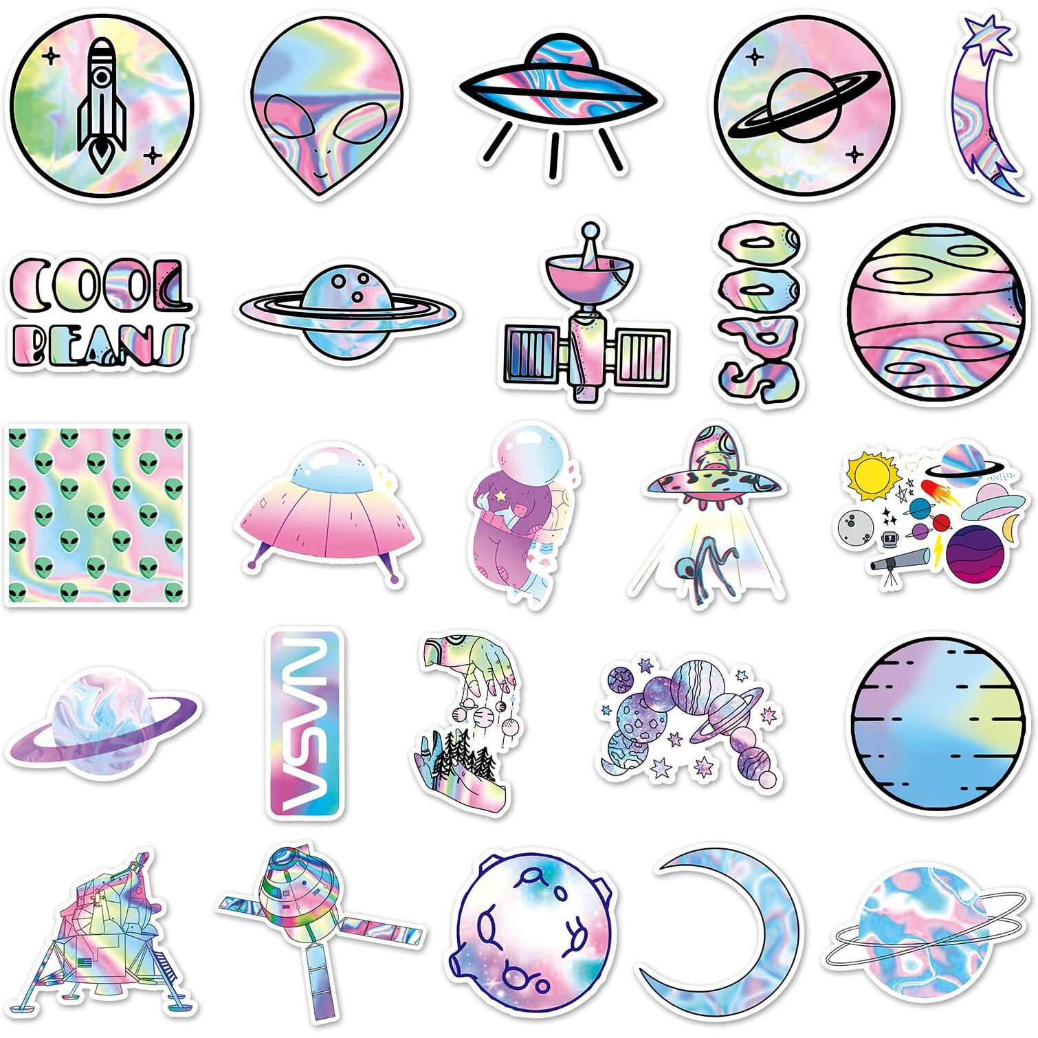 Ash & Roh 50Pcs Cute Animal Stickers,Vinyl Waterproof Stickers For Laptop,Bumper,Skateboard,Water Bottles,Computer,Phone, Cute Animal Stickers For Kids Teens (Radium Alien)