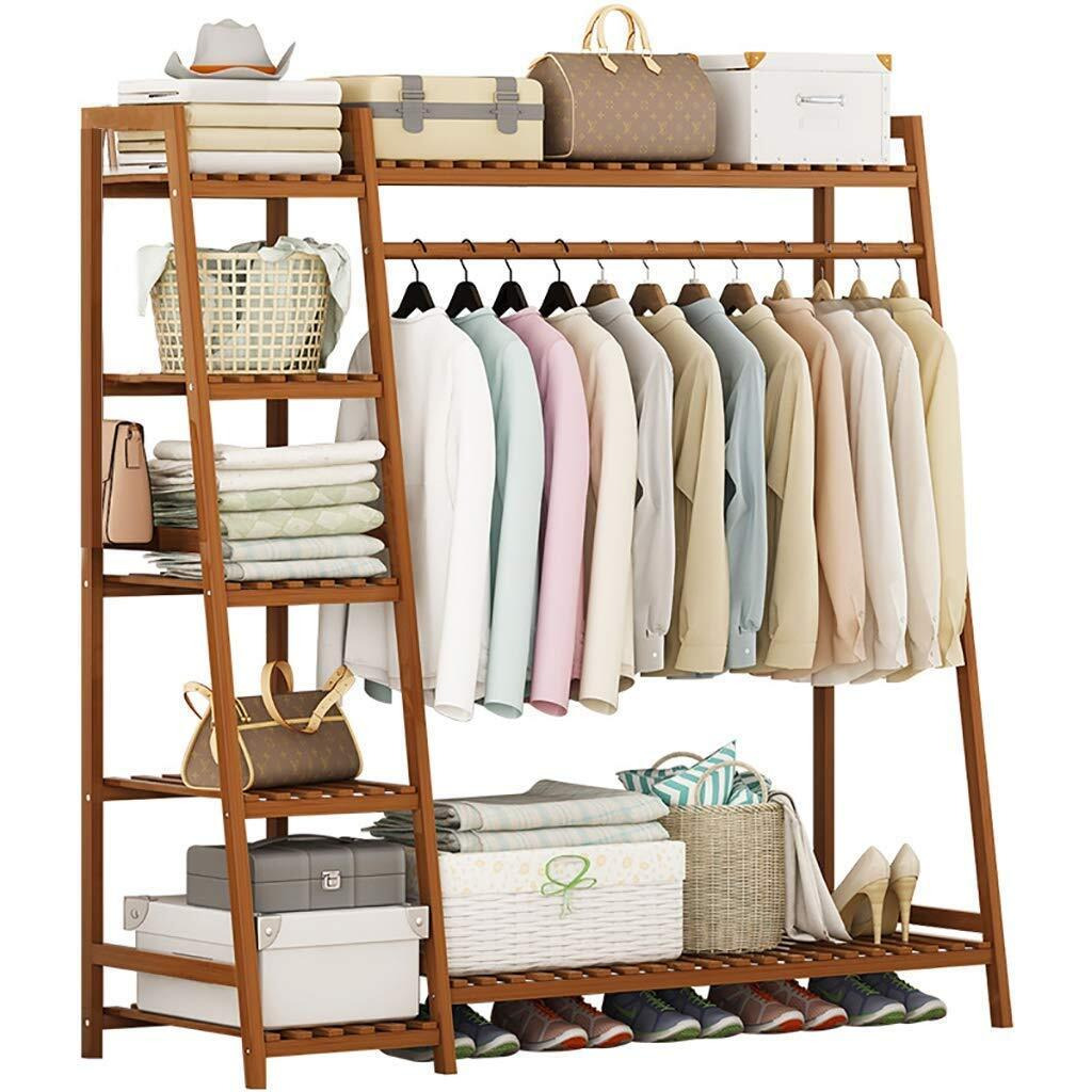 Leopax Bamboo Coat/Clothing/Garment Rack/Freestanding Storage Shelf With 5-Tier Shelf (130 X 40 X 140Cm, Natural)