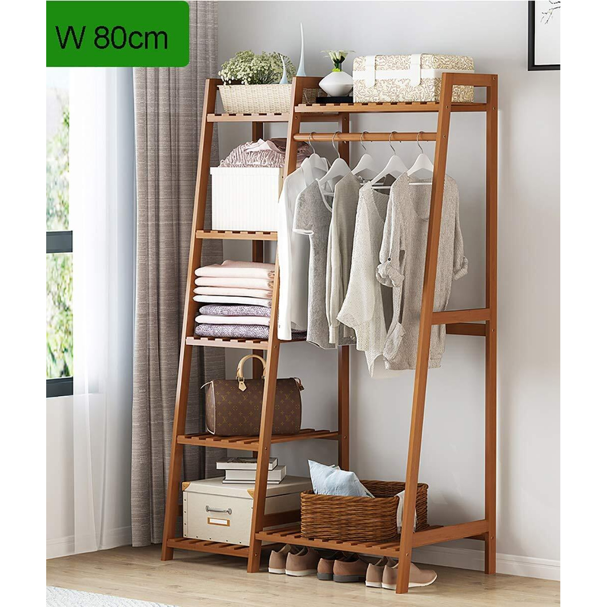 Leopax Bamboo Coat/Clothing/Garment Rack/Freestanding Storage Shelf With 5-Tier Shelf (80 * 40 * 140Cm, Natural)
