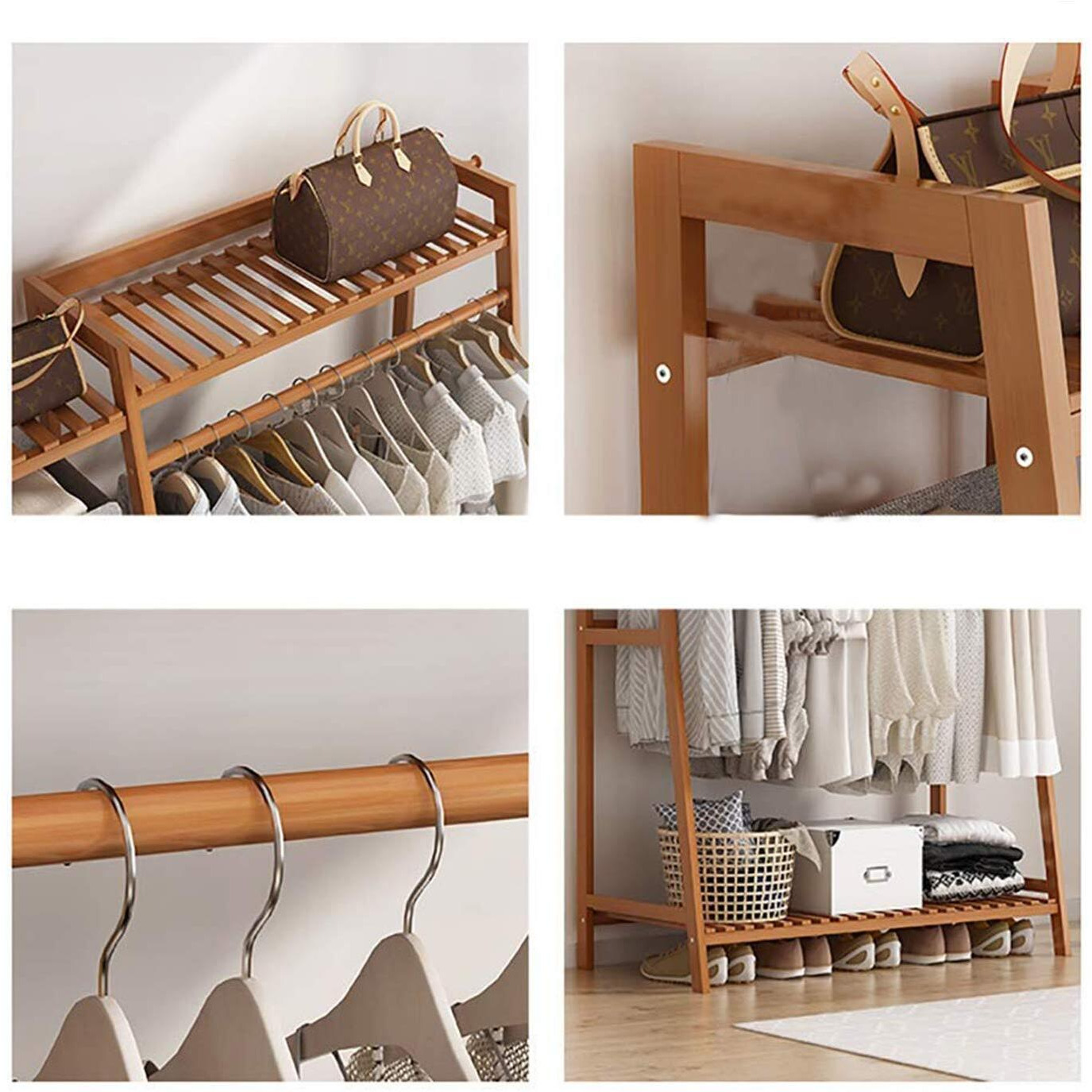 Leopax Bamboo Coat/Clothing/Garment Rack/Freestanding Storage Shelf With 5-Tier Shelf (80 * 40 * 140Cm, Natural)