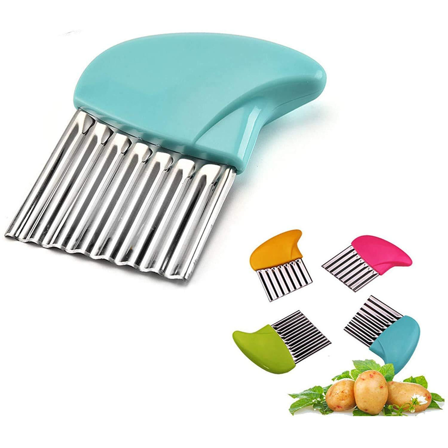 Divinext Potato Knife Crinkle Cutter, Stainless Steel Wavy Chopper, French Fries Maker, 18 X 11 X 1 Cm, Multi-Color