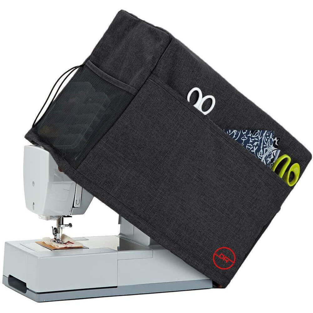 Double R Bags Sewing Machine Cloth Cover With Storage Pockets, Stitching Machine Silai Machine Compatible With Most Standard Singer Juki Jack Usha Brother Tailoring Silaaee Machines (Black)