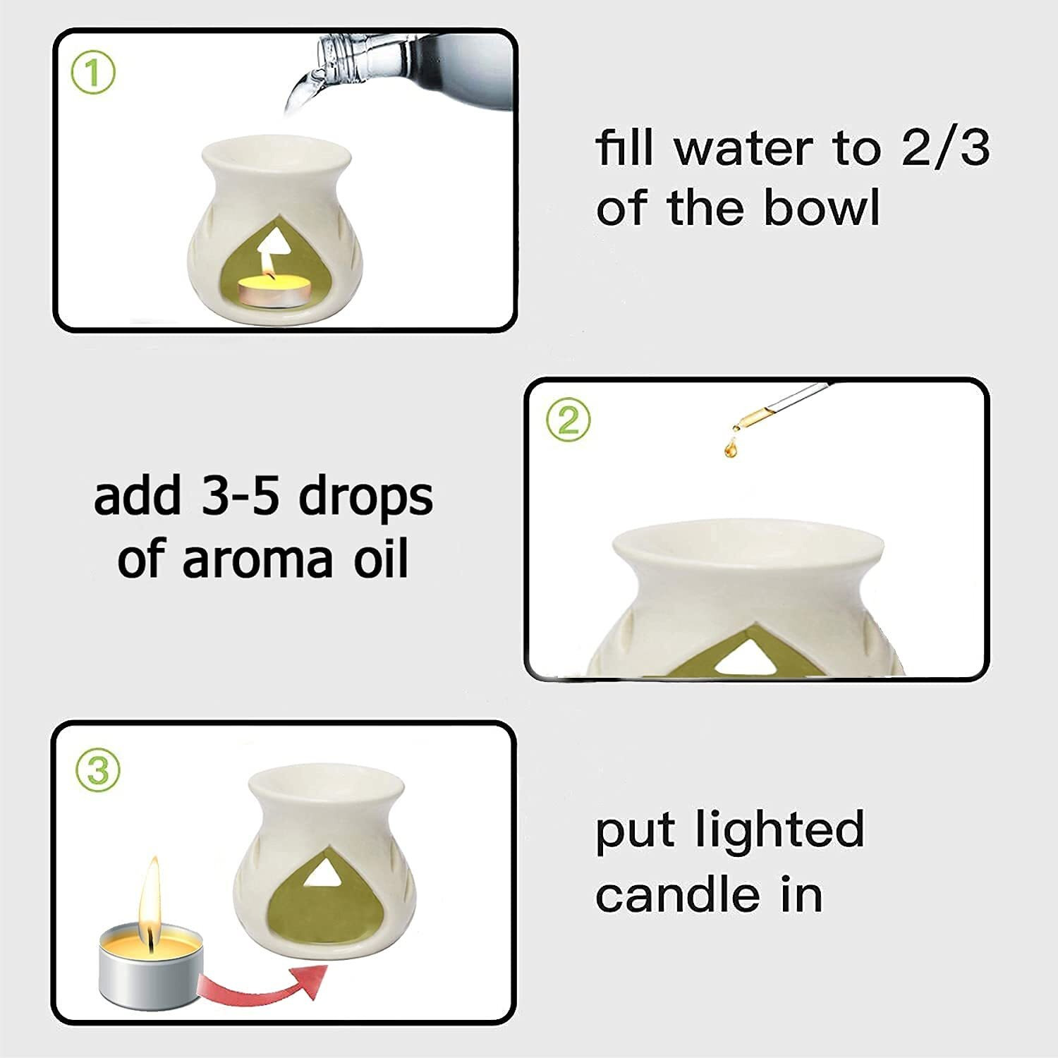 Mkd2 Rise Ceramic Essential Aroma Diffuser Oil Burner Lamp For Home Fragrance (White)