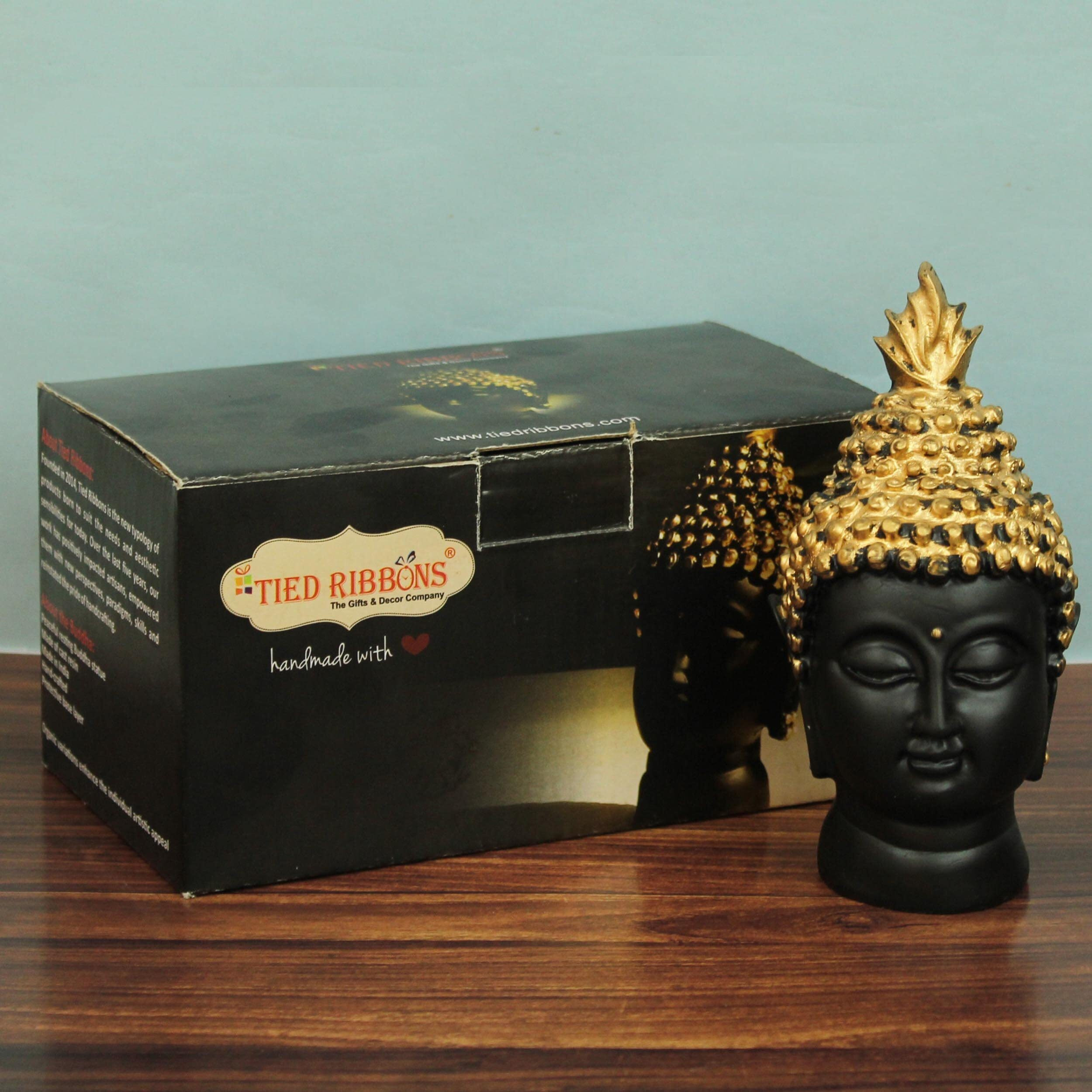 Tied Ribbons Resin Buddha Head Idol Statue Showpiece (Golden, 13.7 Cm X 6.3 Cm) - Decoration Items For Home Decor Mandir Temple Pooja Room Living Room Table Office Decorative Gifts