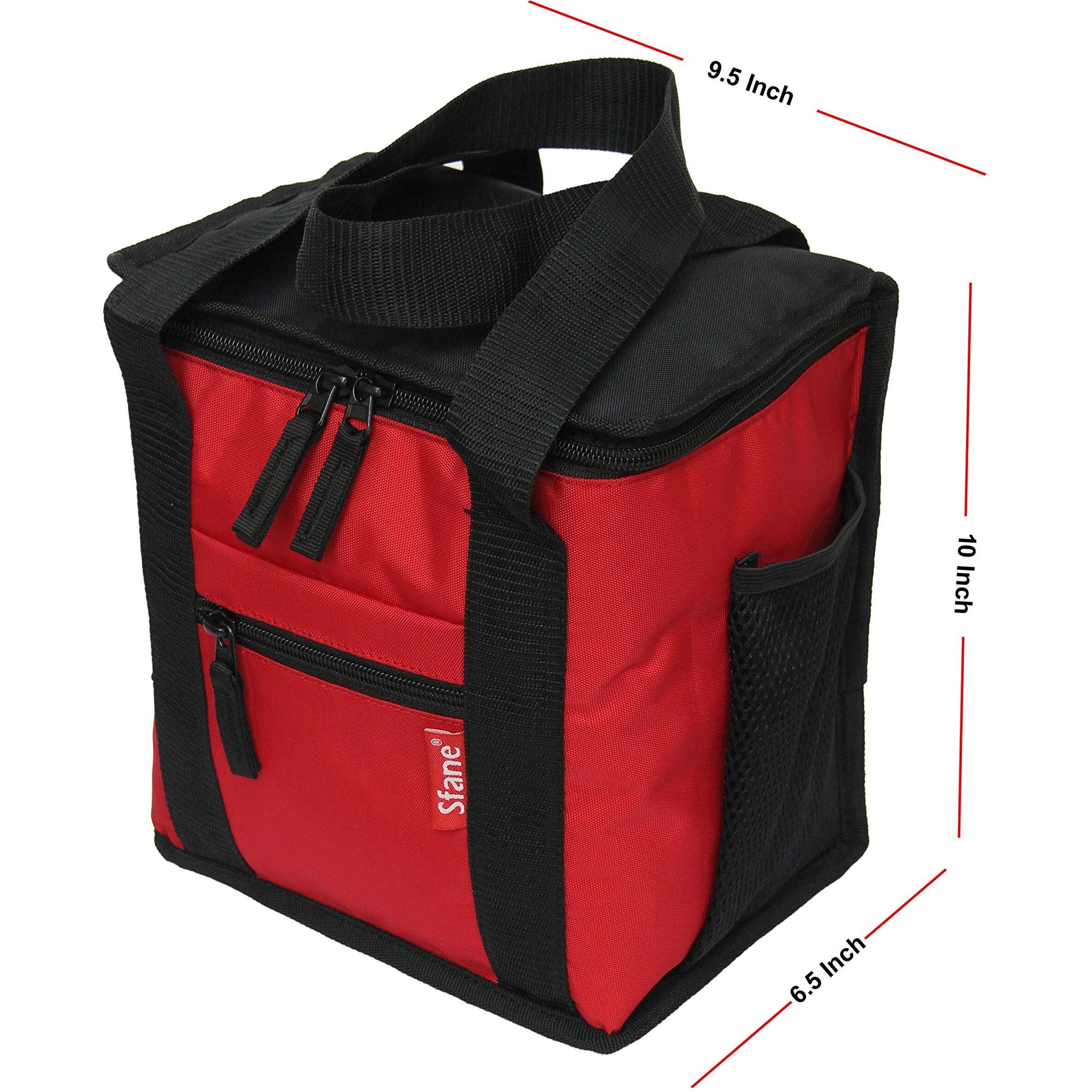 Sfane Red 9.50 Inches Lunch Bag - Compact, Easy Wash, Smooth Zipper & Lightweight - Tote Bag & Container, Lunch Bag For Men, Women, Adults