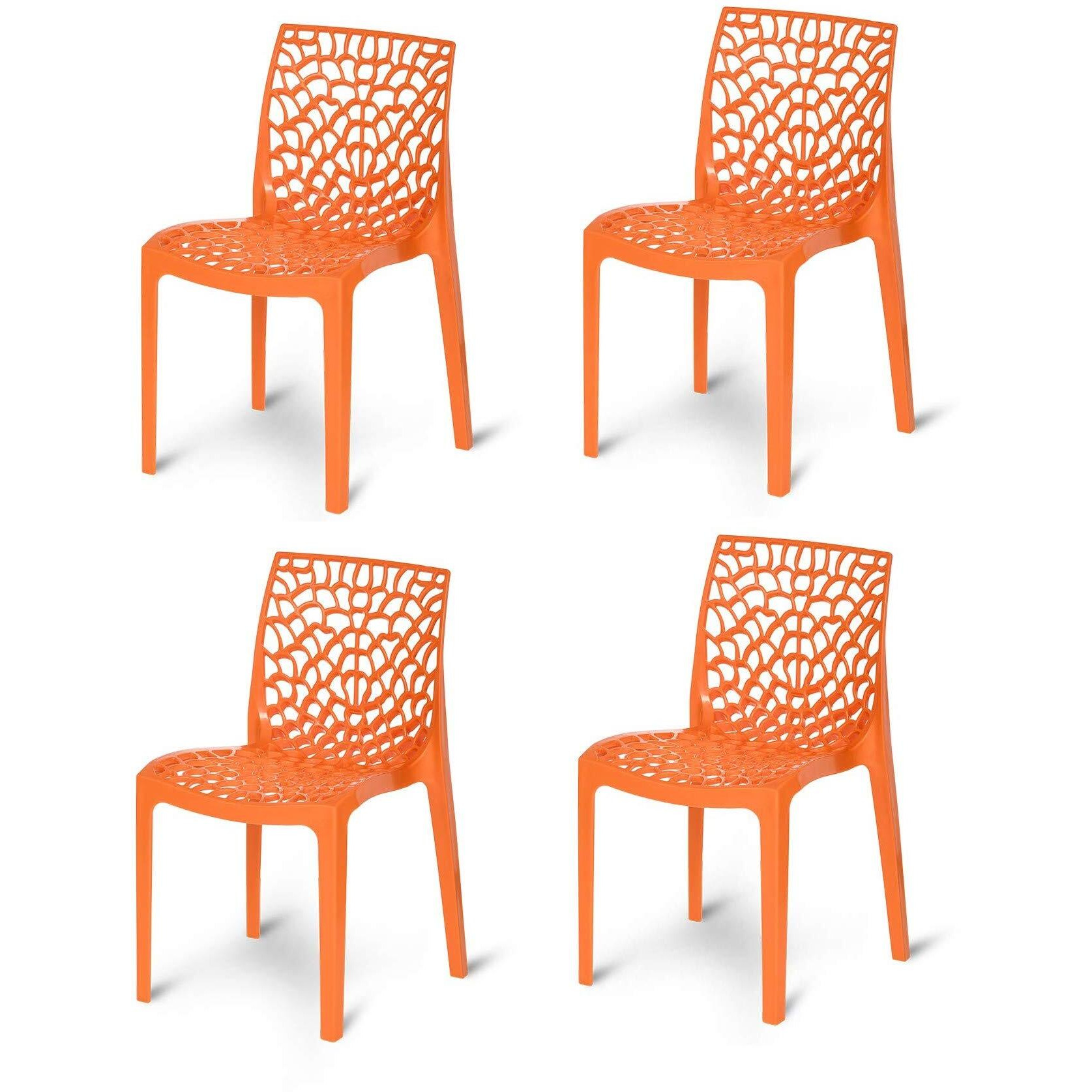 Rw Rest Well Web Designer Plastic Outdoor Chair (Set Of 4, Orange)