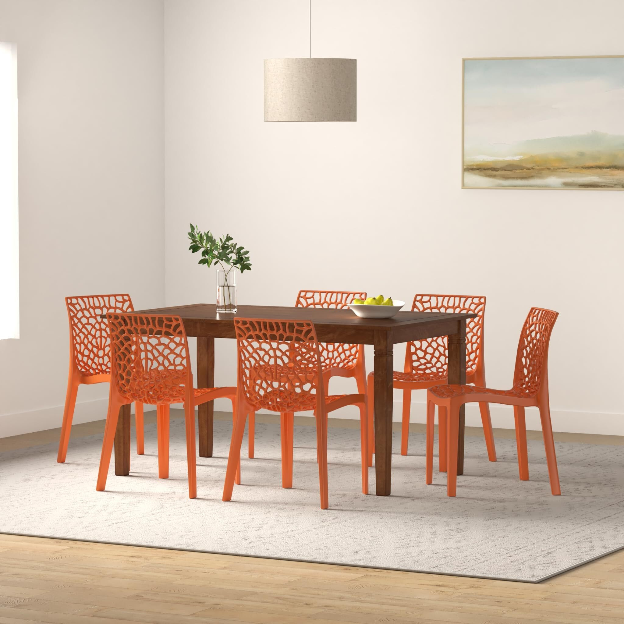 Rw Rest Well Web Designer Plastic Outdoor Chair (Set Of 4, Orange)
