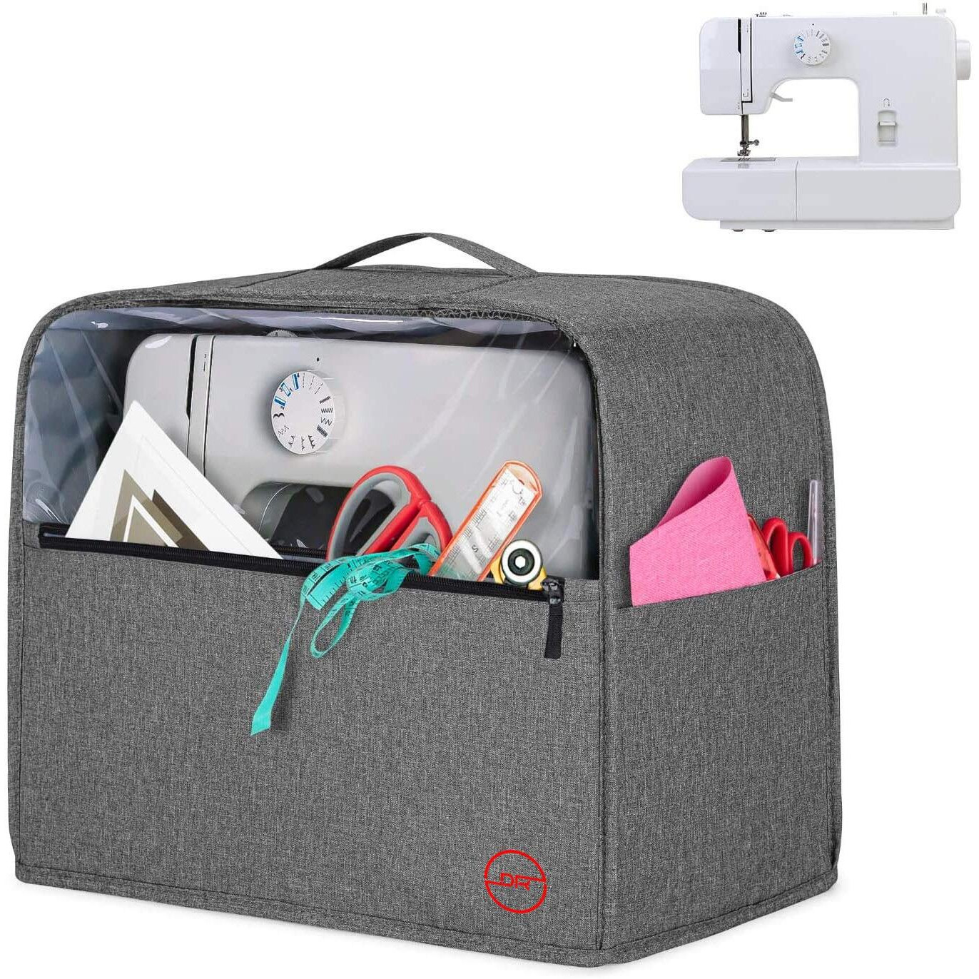 Double R Bags Cotton Visible Sewing Machine Cover With Top Handle And Pockets, Heavy Duty Dust Cover For Most Standard Singer Usha Brother Machines Stitching Machine Silai Machine (Grey, Modern)