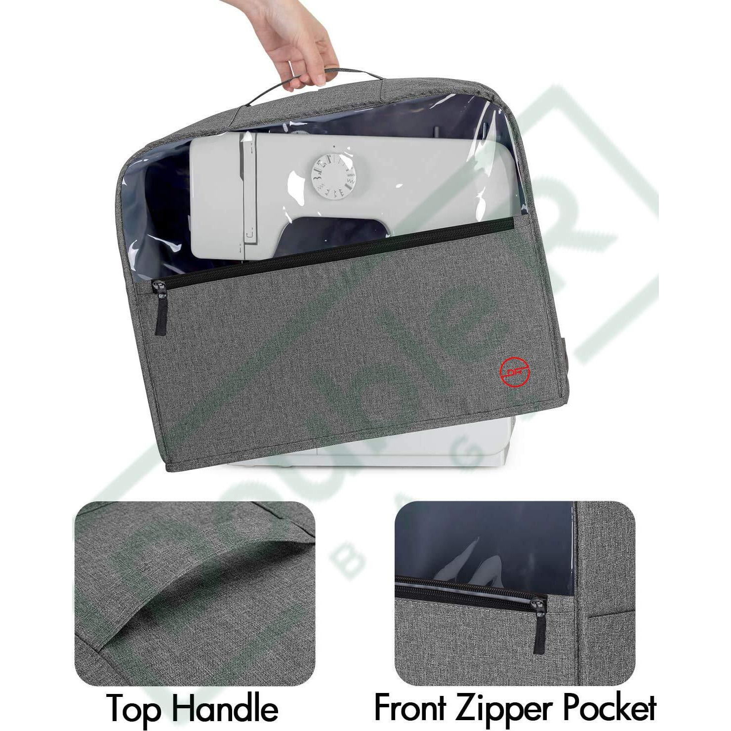 Double R Bags Cotton Visible Sewing Machine Cover With Top Handle And Pockets, Heavy Duty Dust Cover For Most Standard Singer Usha Brother Machines Stitching Machine Silai Machine (Grey, Modern)