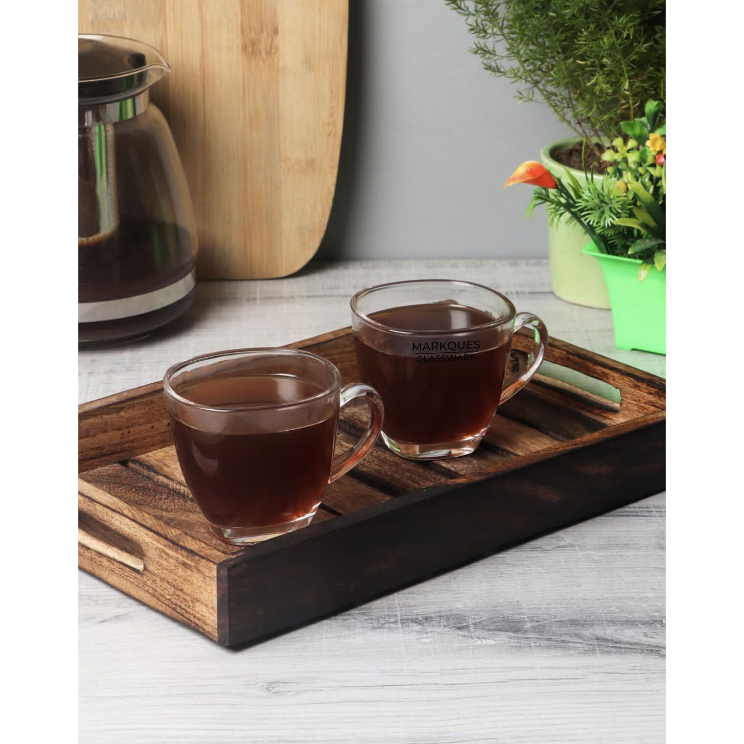 Markques Teaware Glass Cup For Green Tea, Herbal Tea, Coffee (Transparent, Clear, 200 Ml) 2 Pieces