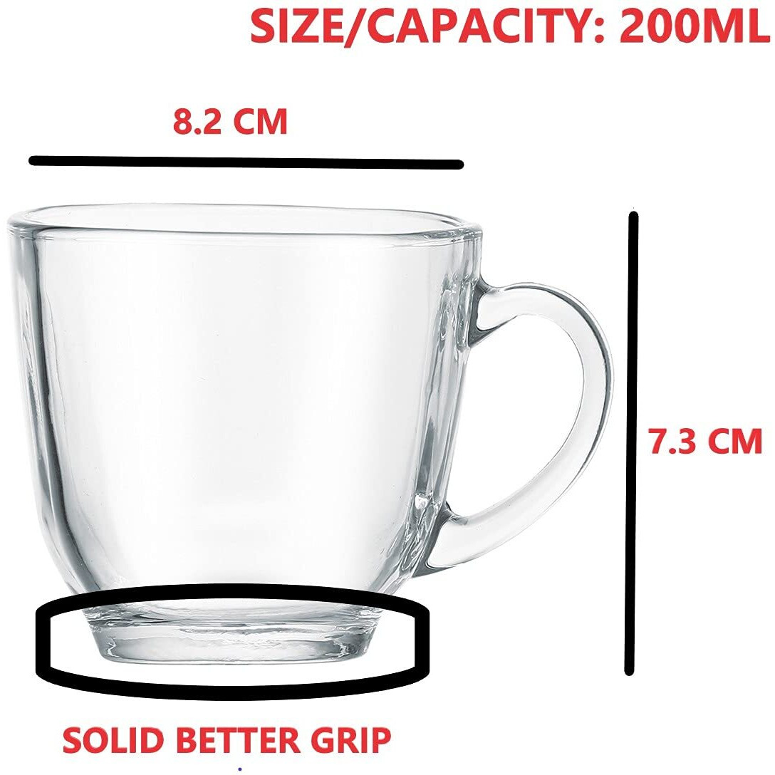Markques Teaware Glass Cup For Green Tea, Herbal Tea, Coffee (Transparent, Clear, 200 Ml) 4 Pieces