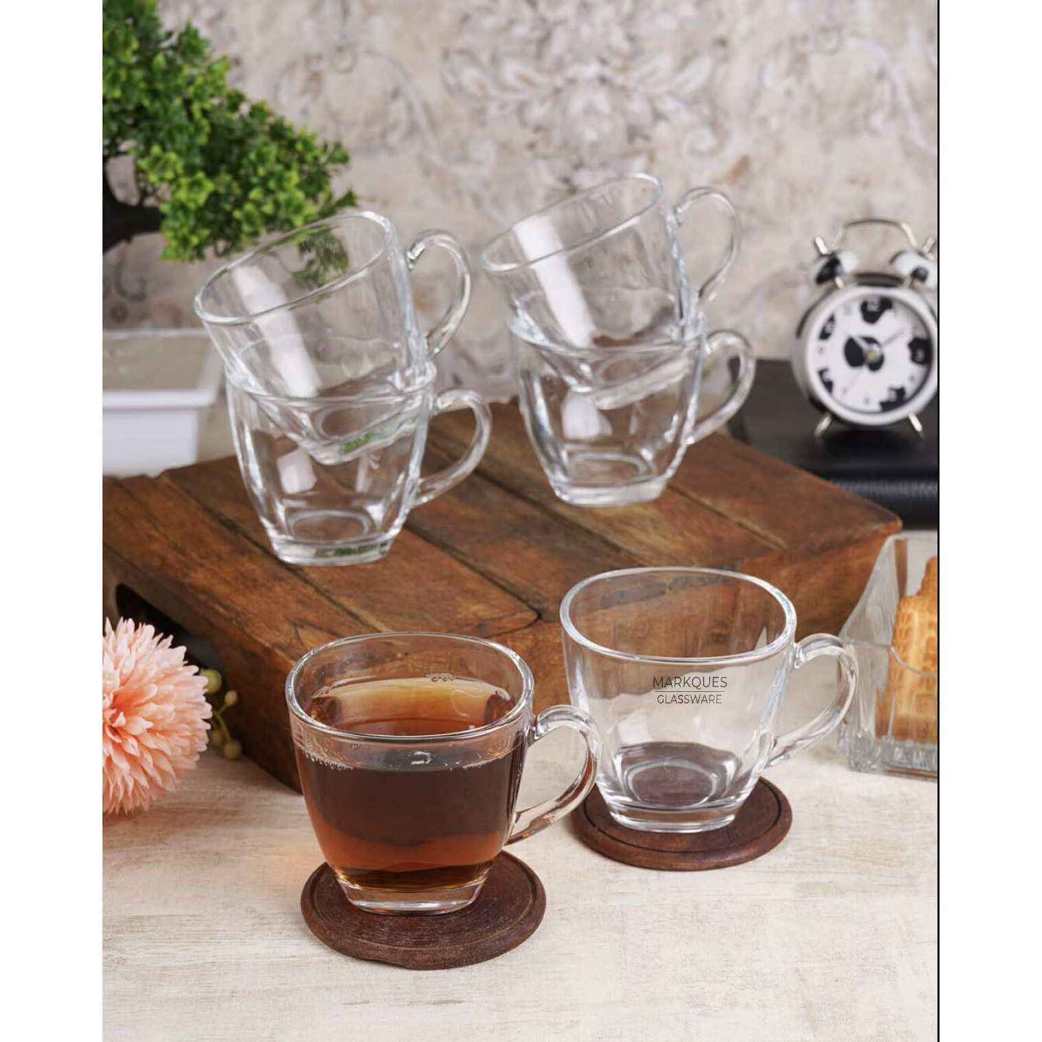 Markques Teaware Glass Cup For Green Tea, Herbal Tea, Coffee (Transparent, Clear, 200 Ml) 6 Pieces