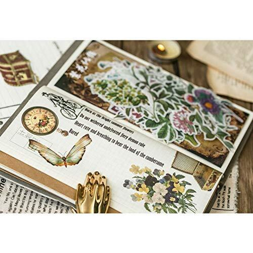Hasthip 60 Washi Tape Paper Self-Adhesive Sticker Vintage Plant Bird Sticker Flower Sticker For Diy Scrapbooking Diary Albums Tea Cup Laptop Notebook Decoration (Flower And Bird), 8.6 Cms