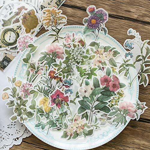 Hasthip 60 Washi Tape Paper Self-Adhesive Sticker Vintage Plant Bird Sticker Flower Sticker For Diy Scrapbooking Diary Albums Tea Cup Laptop Notebook Decoration (Flower And Bird), 8.6 Cms