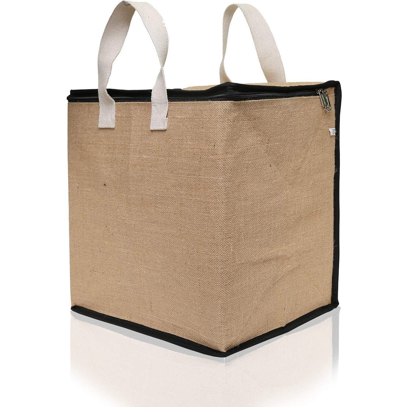 Double R Bags Jute Reinforced Cotton Handles And Thick Base With Multipurpose Storage Organizer And Covers Zip Bag (Plain, Pack Of 1)