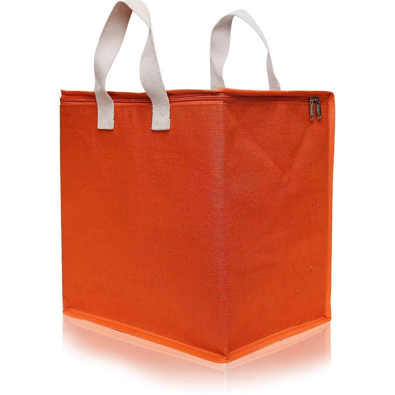 Double R Bags Jute Reinforced Cotton Handles And Thick Base With Multipurpose Storage Organizer And Covers Zip Bag (Orange, Pack Of 1)