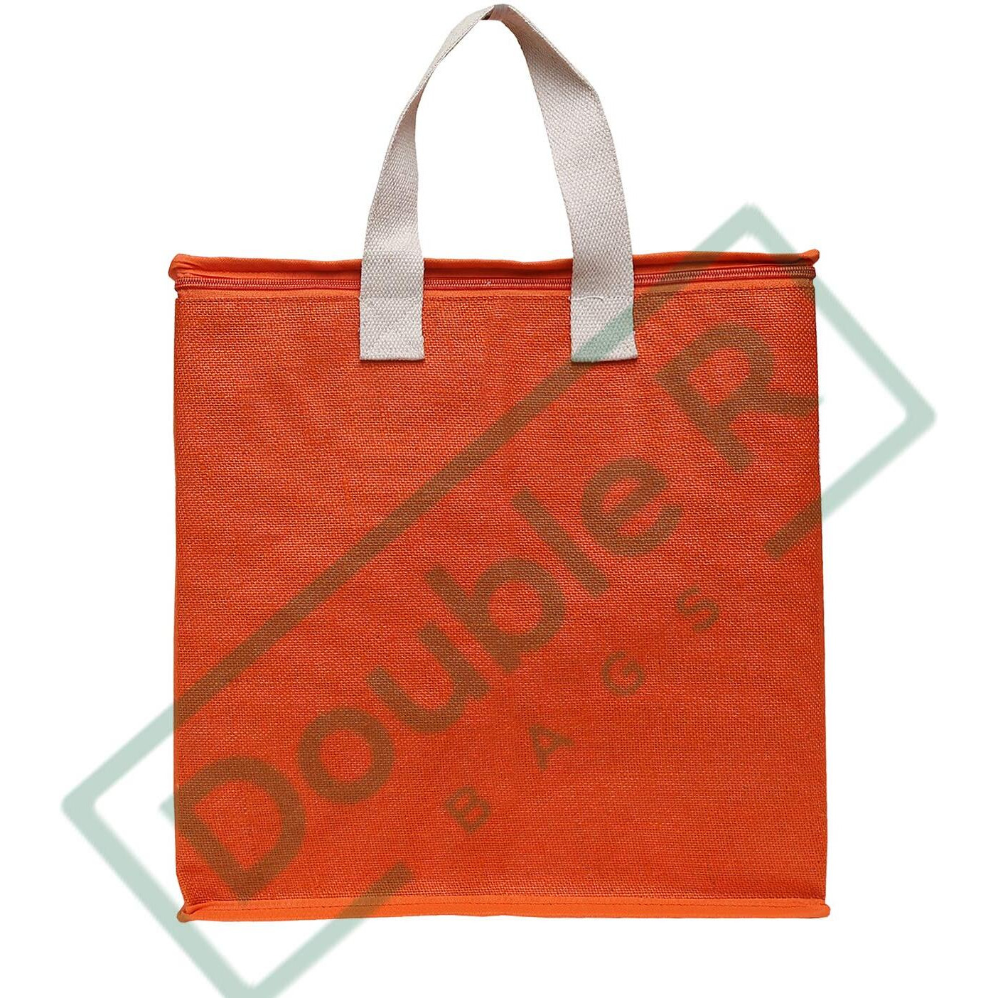 Double R Bags Jute Reinforced Cotton Handles And Thick Base With Multipurpose Storage Organizer And Covers Zip Bag (Orange, Pack Of 1)