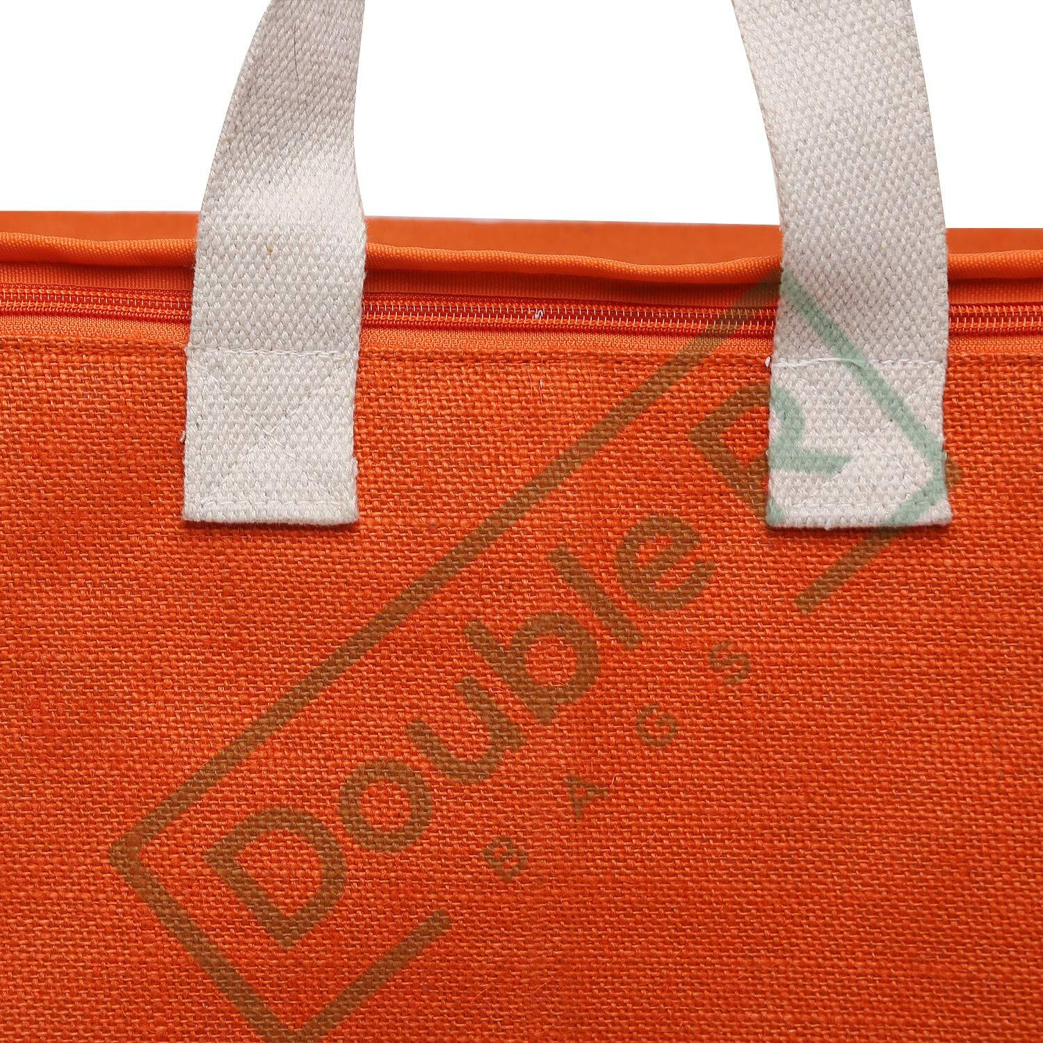 Double R Bags Jute Reinforced Cotton Handles And Thick Base With Multipurpose Storage Organizer And Covers Zip Bag (Orange, Pack Of 1)