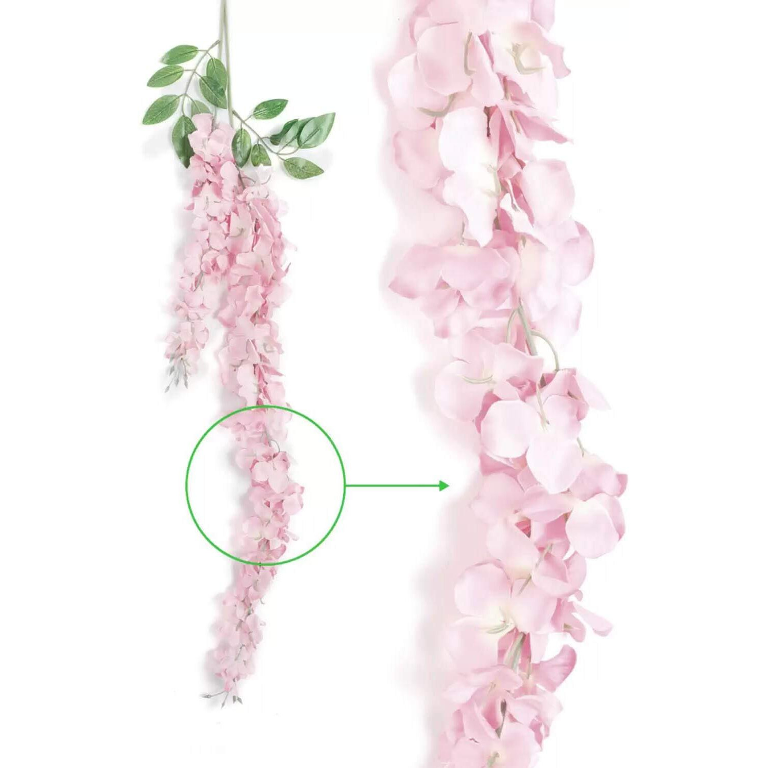Tied Ribbons Set Of 6 Artificial Silk Wisteria Hanging Flowers Strings Garlands For Home Decoration Wedding Outdoor Ceremony Events Backdrop Floral Dcor (Light Pink, Longest String 111 Cm)