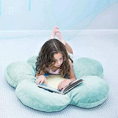 Peach Cuddle Flower Shaped Velvet Floor Cushion (16X16 Inch, Light Blue)