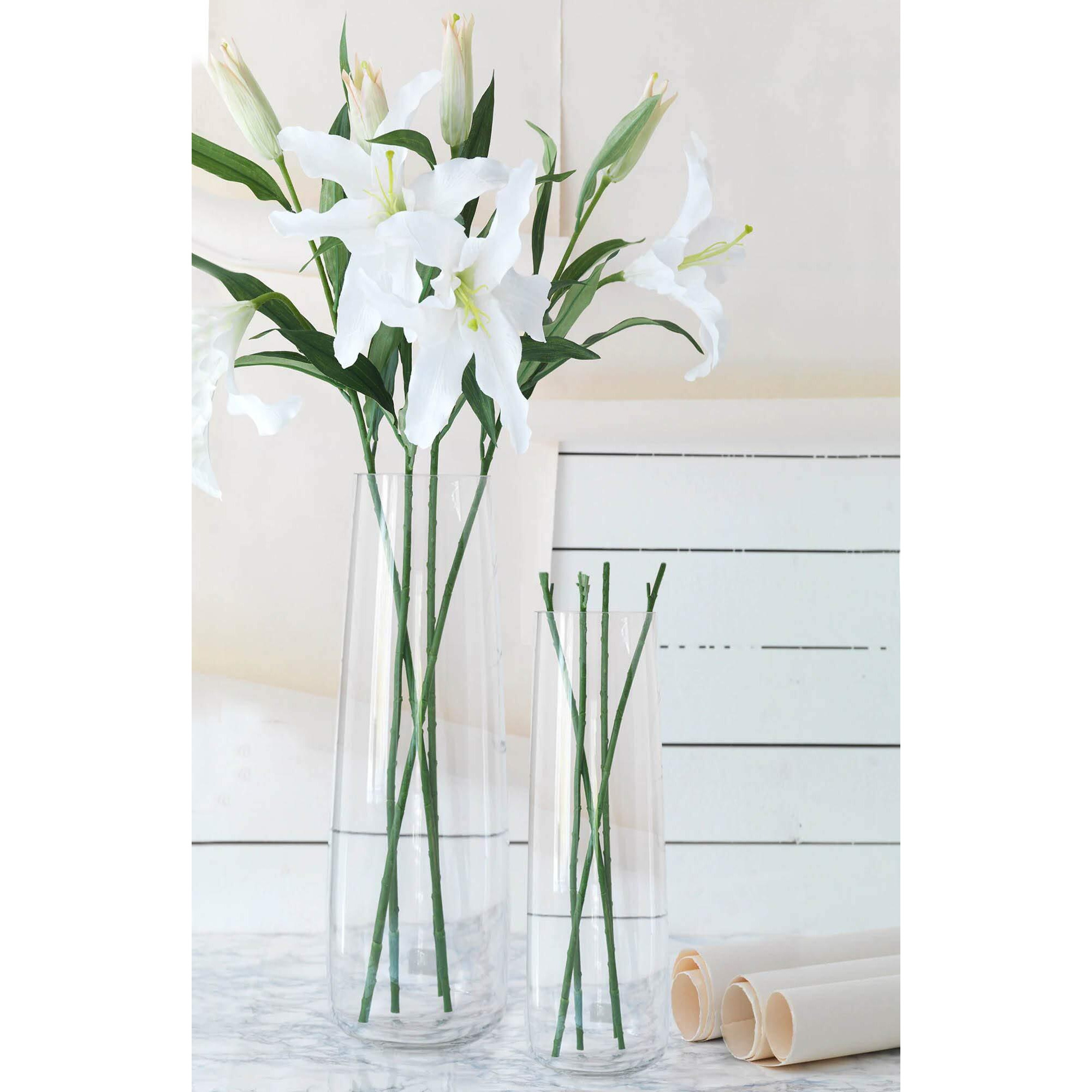 Tied Ribbons Set Of 2 Flower Vase For Living Room (Transparent, 29 Cm & 16.5 Cm) - Glass Vase Pot For Water Plants Home Decor Dining Table Decoration Bedroom Hall Aesthetic House Warming Gift