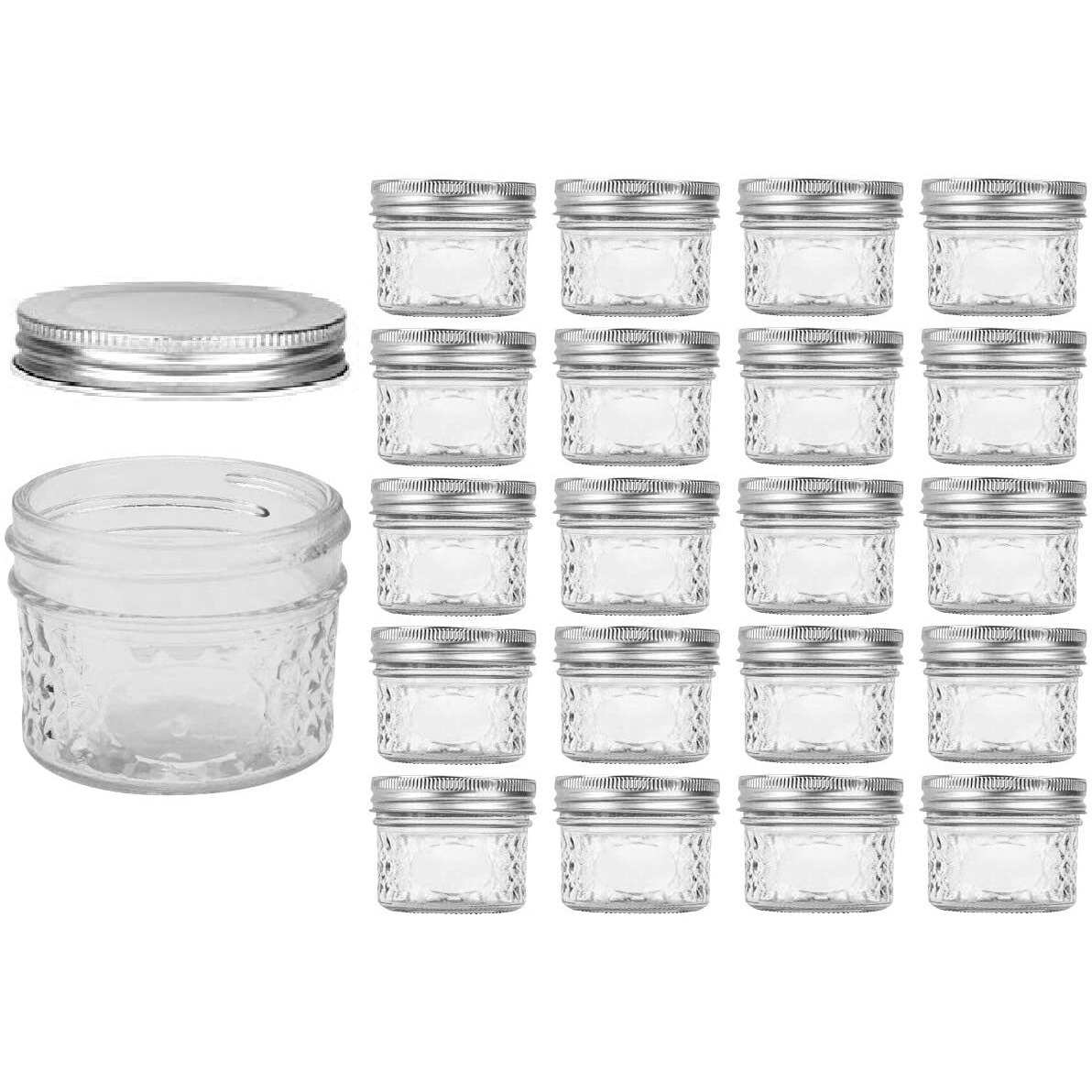 Ginoya Brothers 100 Ml.Mini Mason Jars With Lids,Crystal Jars Ideal For Food Storage, Jam, Body Butters, Jelly, Wedding Favors, Baby Foods (20)