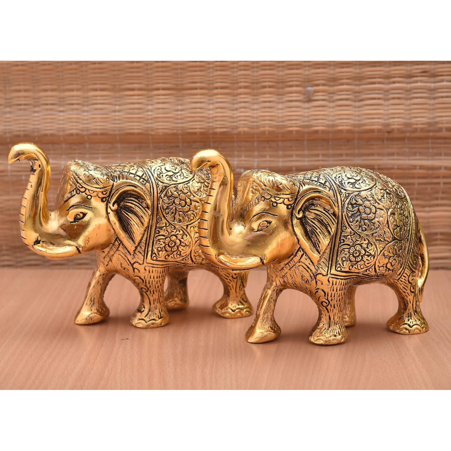 Chhariya Crafts Metal Elephant Pair Of 2 For Gift Home And Office Table Decorative Showpiece For Good Luck (Metal, Gold)