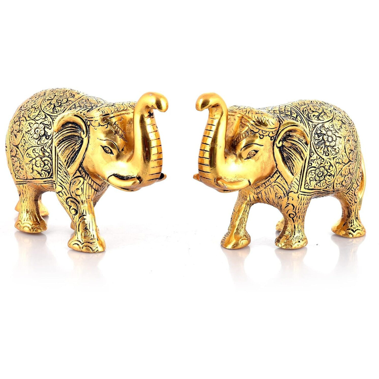 Chhariya Crafts Metal Elephant Pair Of 2 For Gift Home And Office Table Decorative Showpiece For Good Luck (Metal, Gold)