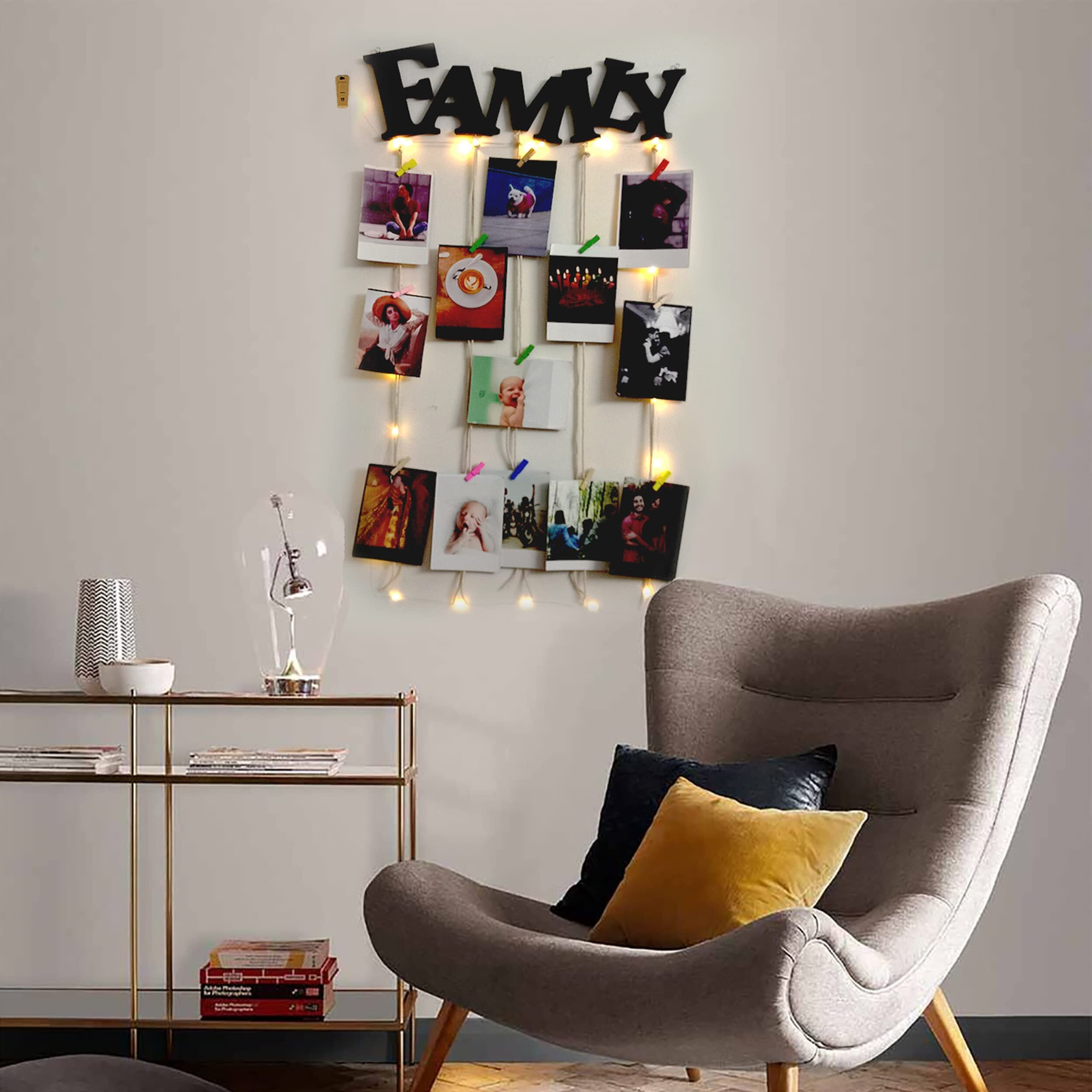 Vah-Kya Bat Hai  Photo Wall Hanging, Memories Wall Hanging, Hanging Photo Frames For Wall Decoration, Moments Wall Hanging, Photos Hanging For Wall Decoration, Photo Frames For Wall Decoration With Light (Pack Of 1 Led, 1 Tap & 16 Wooden Clips)