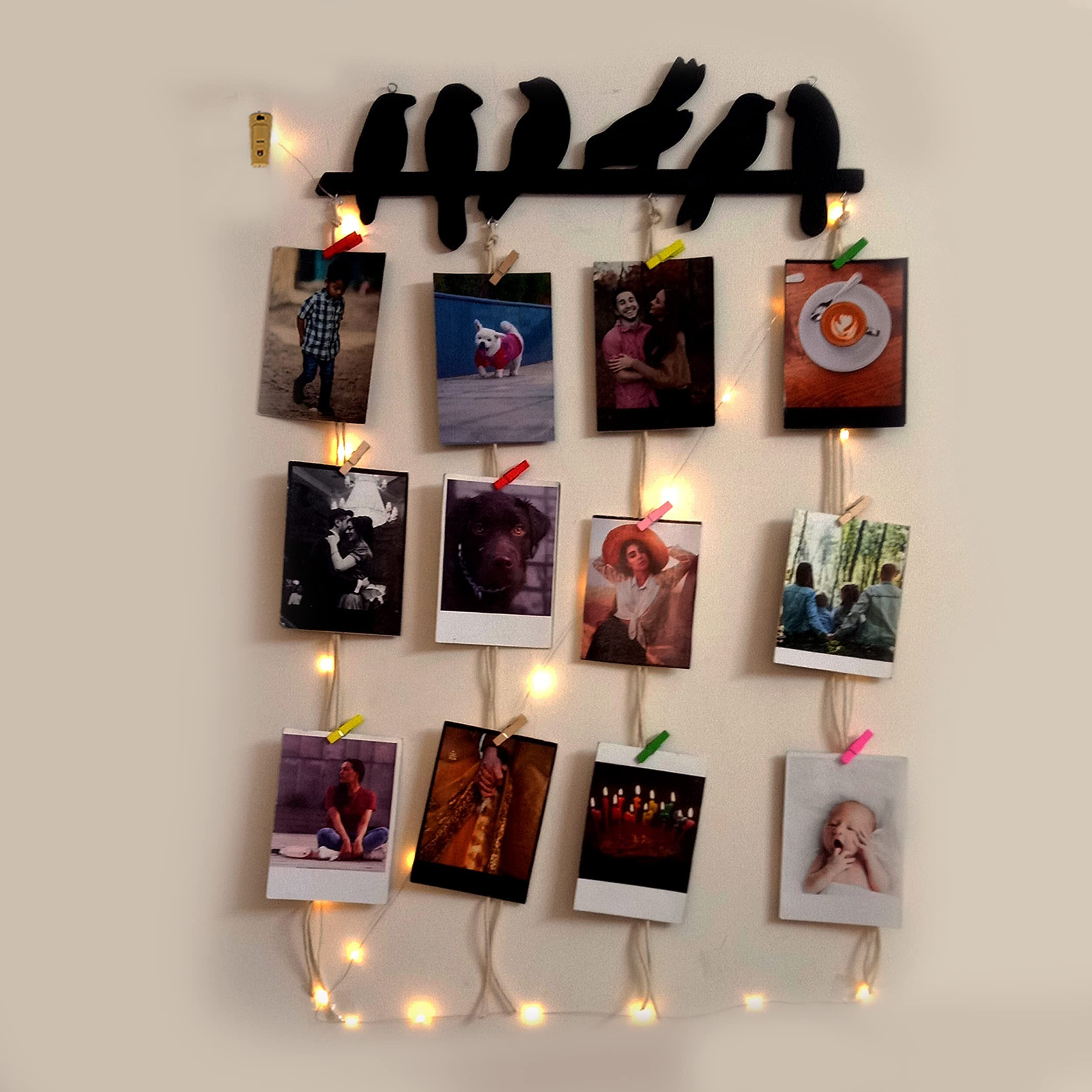 Vah Wooden Photo Frame With Led Light - Photo Wall Hanging, Memories Wall Hanging, Hanging Photo Frames For Wall Decoration, Moments Wall Hanging Photos Hanging For Wall Decoration, ,Photo Frames For Wall Decoration With Light (Birds With Light)
