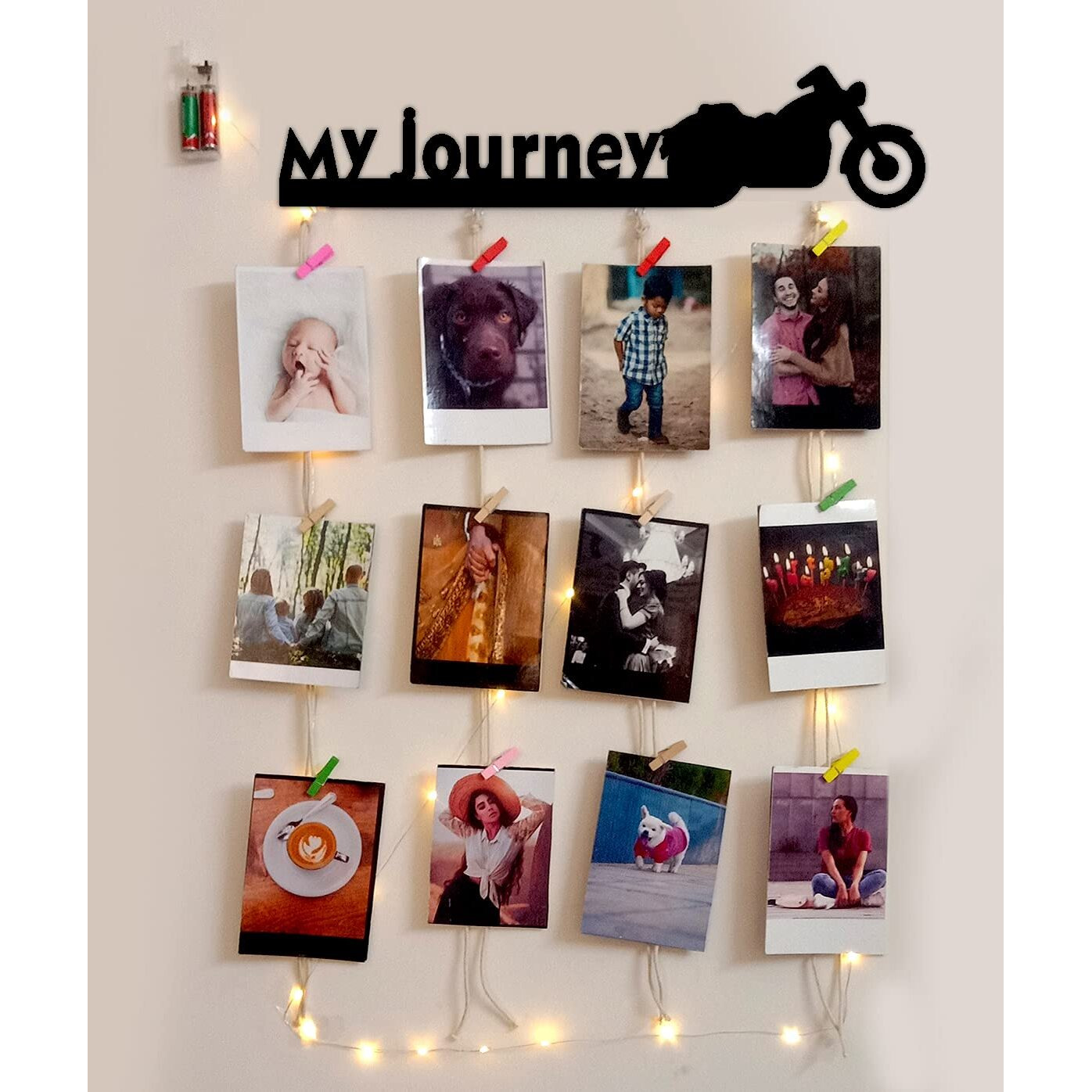 Vah Wooden Photo Frame With Led Light -Photo Wall Hanging, Memories Wall Hanging, Hanging Photo Frames For Wall Decoration, Moments Wall Hanging, Photos Hanging For Wall Decoration, Photo Frames For Wall Decoration With Light (My Journey With Light)