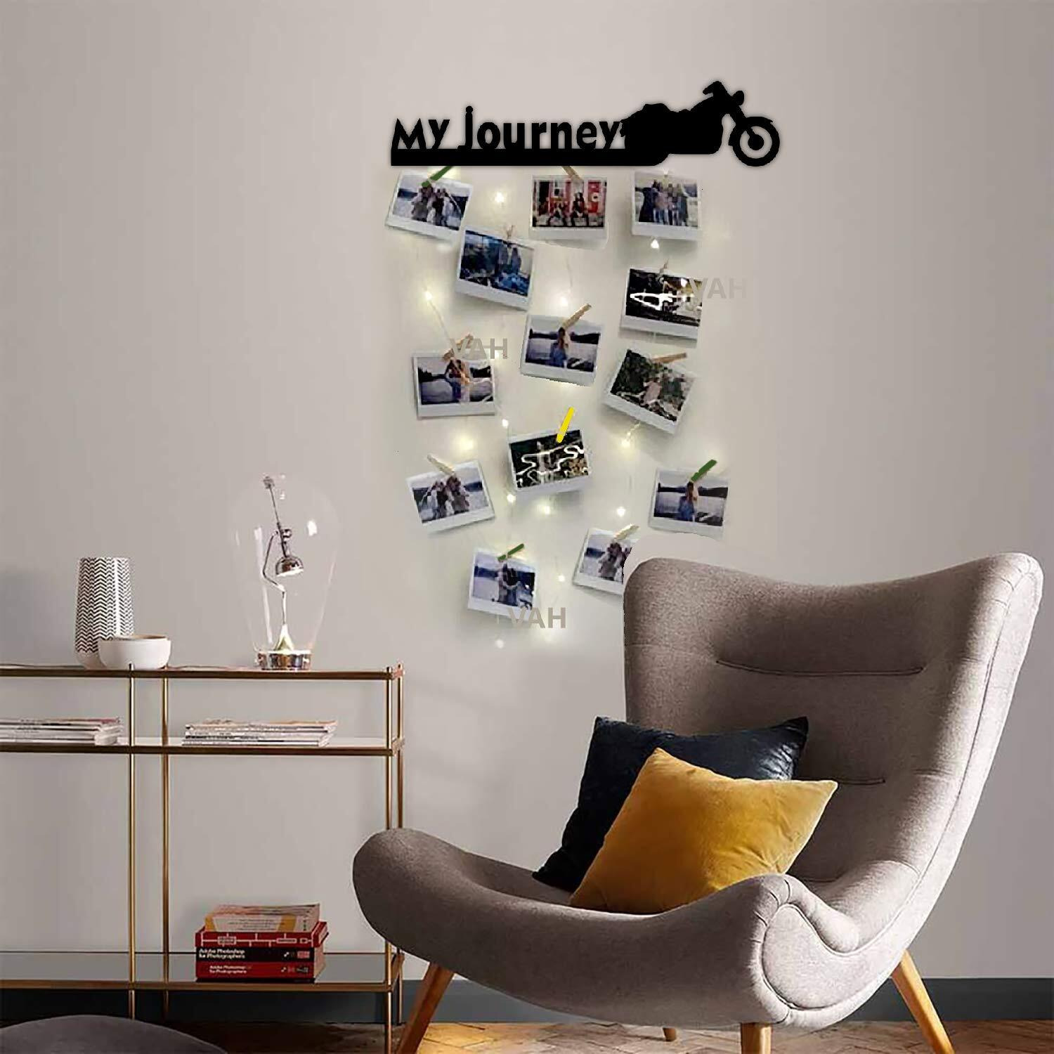Vah Wooden Photo Frame With Led Light -Photo Wall Hanging, Memories Wall Hanging, Hanging Photo Frames For Wall Decoration, Moments Wall Hanging, Photos Hanging For Wall Decoration, Photo Frames For Wall Decoration With Light (My Journey With Light)