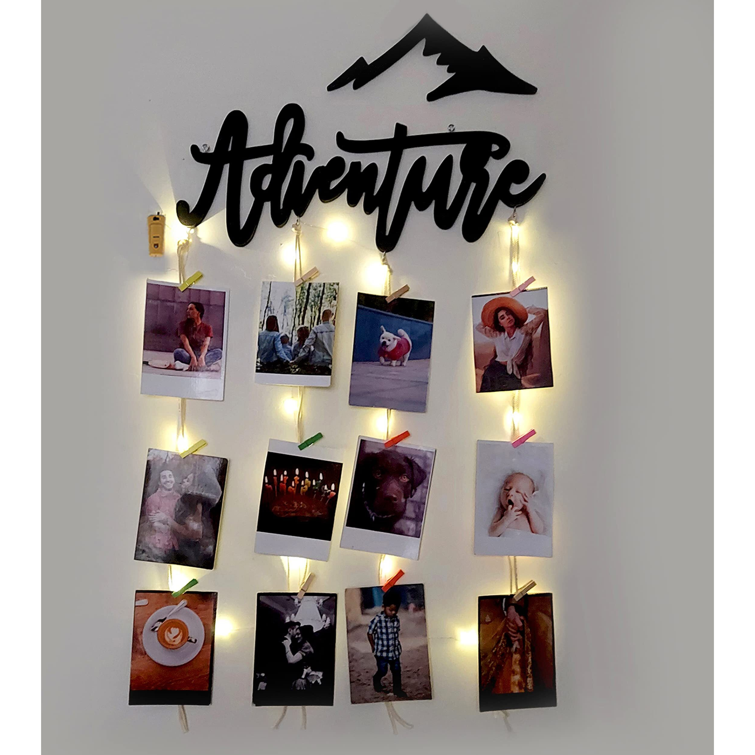 Vah Wooden Photo Frame With Led Light - Photo Wall Hanging, Memories Wall Hanging, Hanging Photo Frames For Wall Decoration, Moments Wall Hanging, Photos Hanging For Wall Decoration, Photo Frames For Wall Decoration With Light (Advanture With Light)