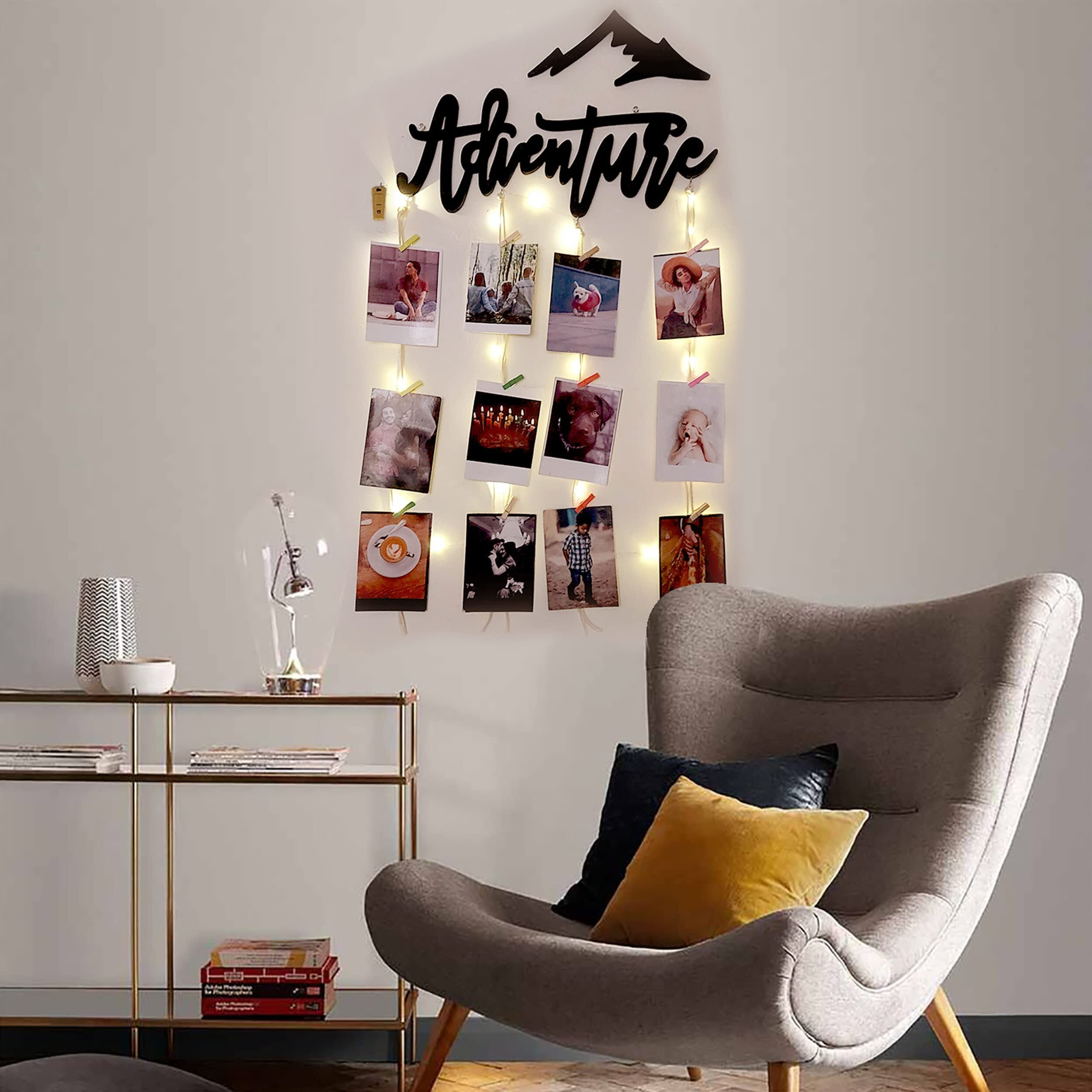 Vah Wooden Photo Frame With Led Light - Photo Wall Hanging, Memories Wall Hanging, Hanging Photo Frames For Wall Decoration, Moments Wall Hanging, Photos Hanging For Wall Decoration, Photo Frames For Wall Decoration With Light (Advanture With Light)