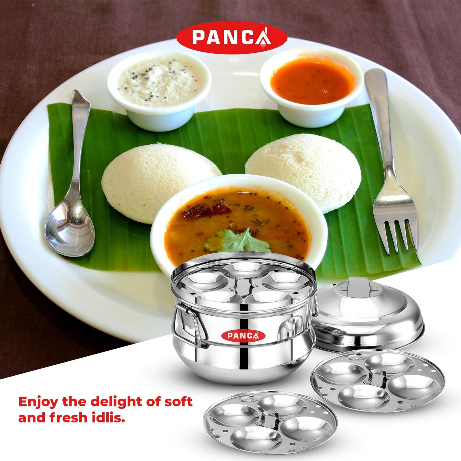 Panca Idli Maker 3 Plate 13 Idli Cooker, Premium Idli Panai Heavy Weight Idly Cooker, Idli Steamer, Idli Pot- Silver (13 Idli Big)