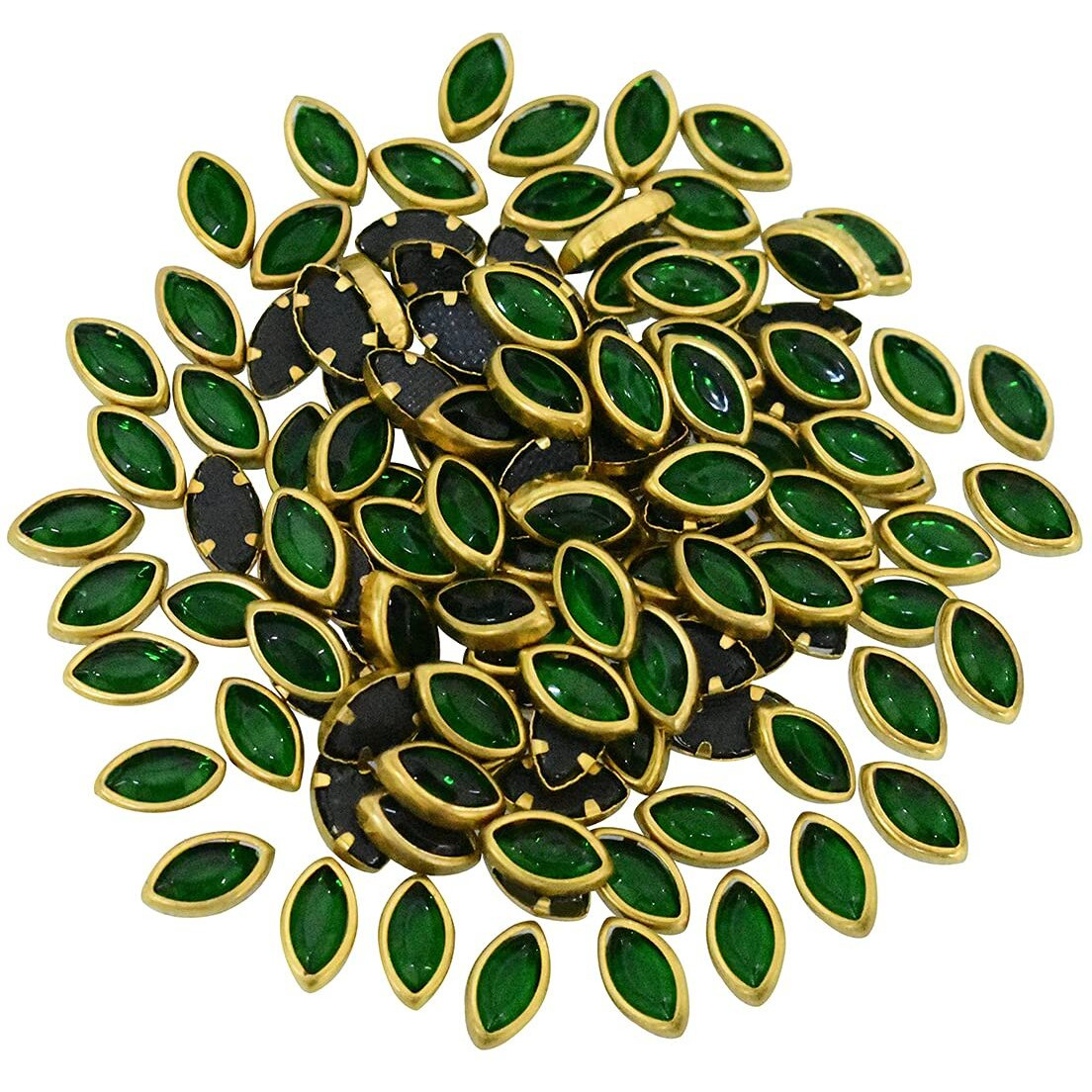 Embroiderymaterial Raw Material Flat Glue On Kundan Stones Beads For Craft, Jewellery Making, Bangles Work, Maggam Work Material, Stones For Embroidery Work, Aari Work (Eye Shape, 5X9Mm, 250 Pieces)