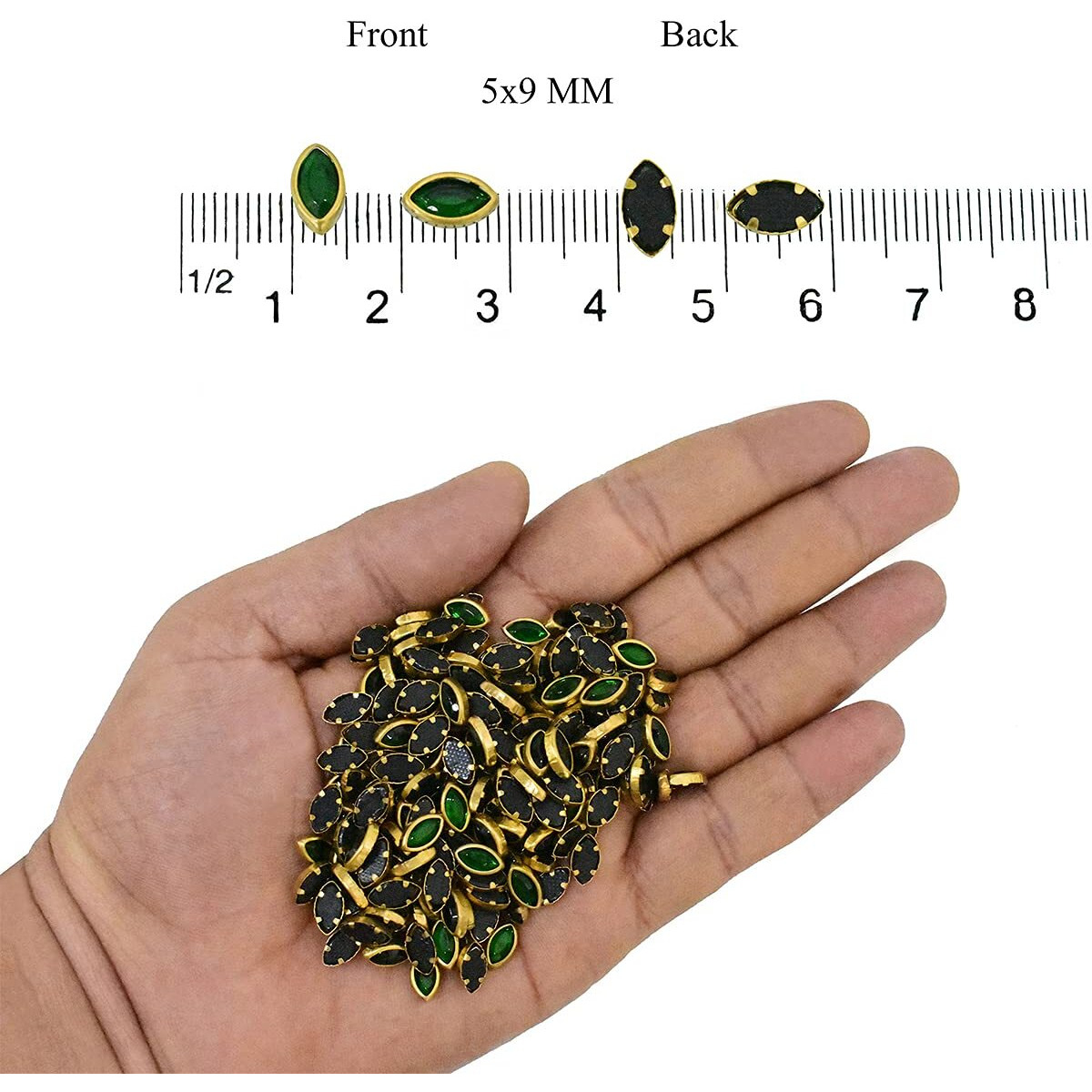 Embroiderymaterial Raw Material Flat Glue On Kundan Stones Beads For Craft, Jewellery Making, Bangles Work, Maggam Work Material, Stones For Embroidery Work, Aari Work (Eye Shape, 5X9Mm, 250 Pieces)