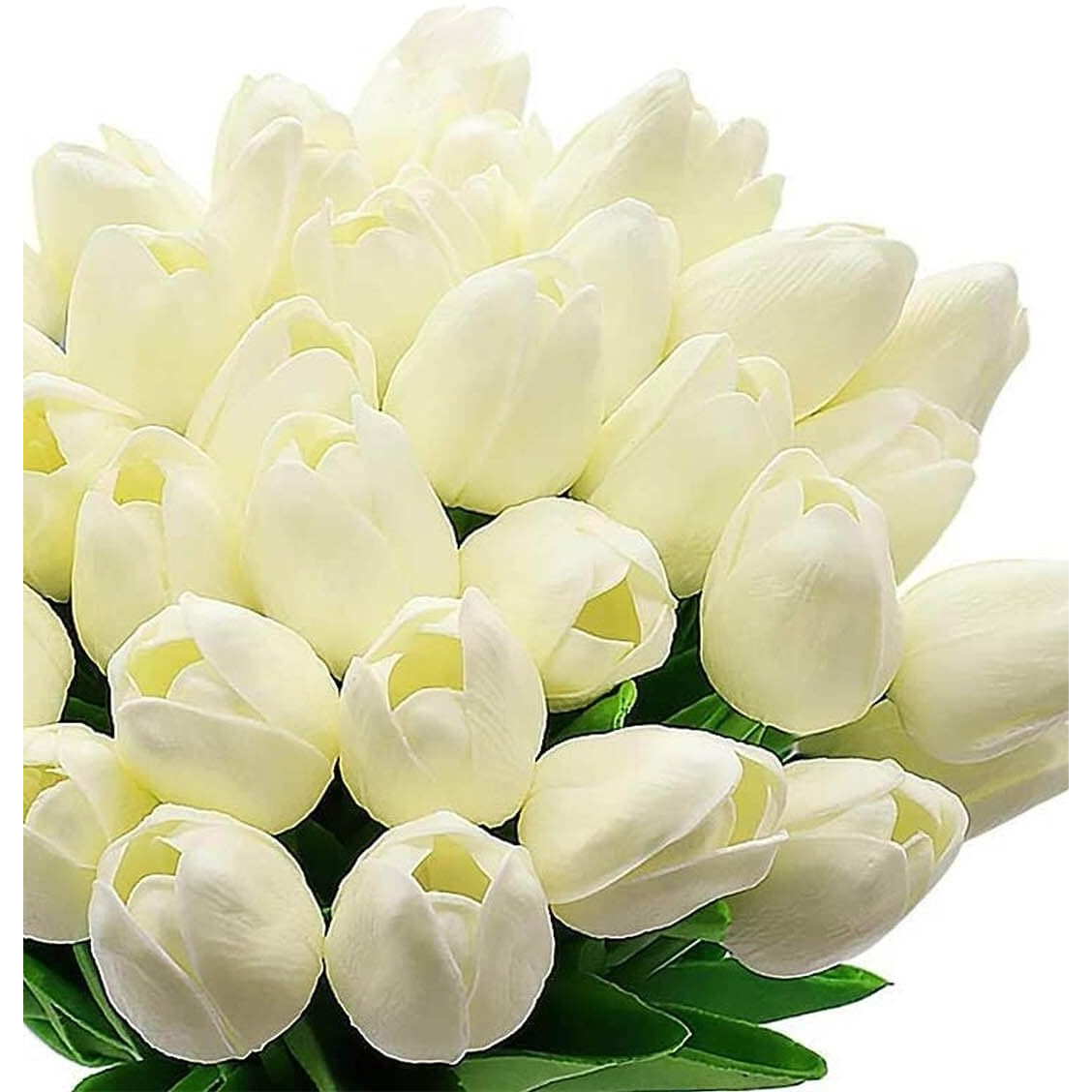 Tied Ribbons Silk Set Of 5 Artificial Tulip Flowers Bunches For Vase (Cream, 34 Cm) Home Decoration Items For Living Room Corner Table Top Bedroom Wedding Party (Vase Not Included)