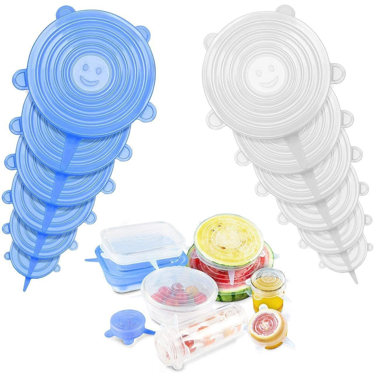 Qerinkle Microwave Safe Silicone Stretch Lids Reusable Flexible Covers For Rectangle, Round, Square Bowls, Dishes, Plates, Cans, Jars, Glassware And Mugs (Free Size_Multicolor) (Set Of 12 (6 * 2))