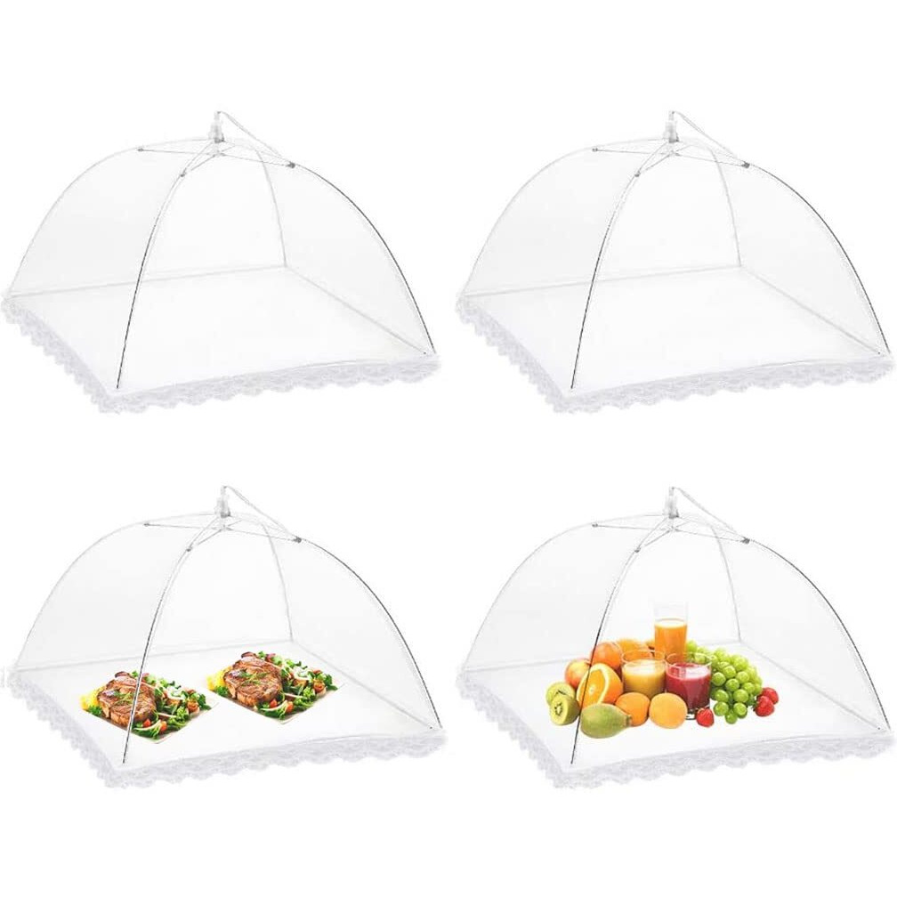Hasthip Food Cover Tents, 4 Pack 17 Inch Pop-Up Mesh Food Covers Tent Umbrella, Reusable And Collapsible Screen Net Protectors For Outdoors Parties Picnics Bbqs Keep Out Flies Bugs Mosquitoes