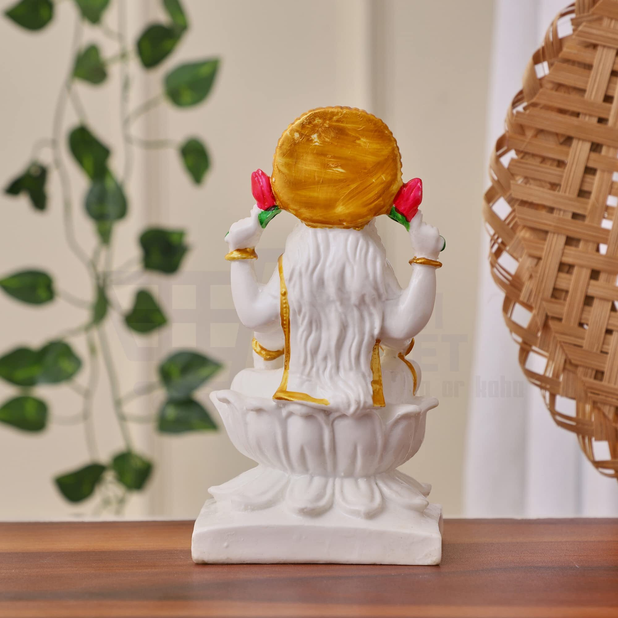 Apnimarket Marble Dust Laxmi Mata Murti Figurine, Standard, Goddess Mahalakshmi Statue-White 7"
