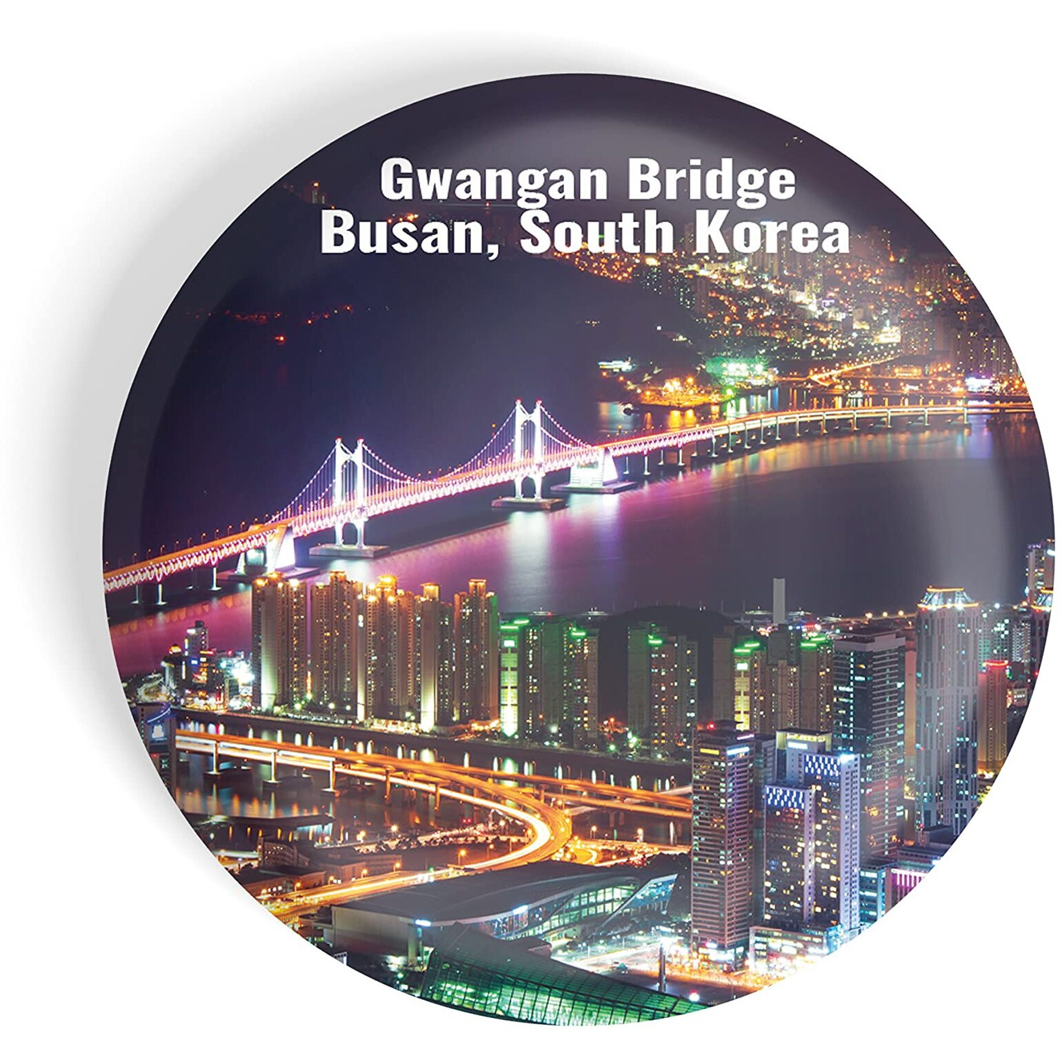 Dhcrafts Fridge Magnet Multicolor Famous Tourist Place Gwangan Bridge Busan, South Korea D2 Glossy Finish Design Pack Of 1